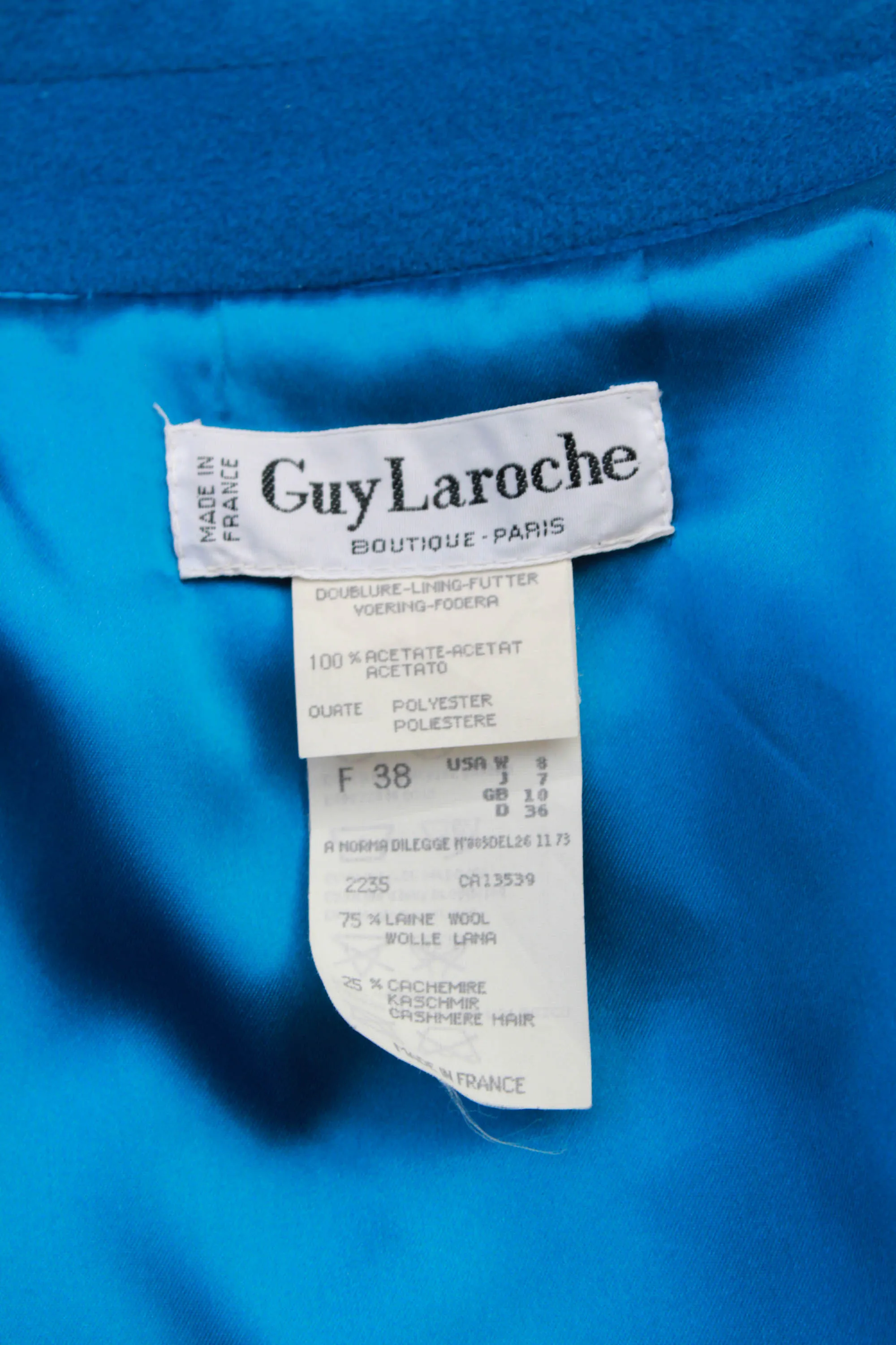 1980s Guy Laroche Blue Wool Coat, Large