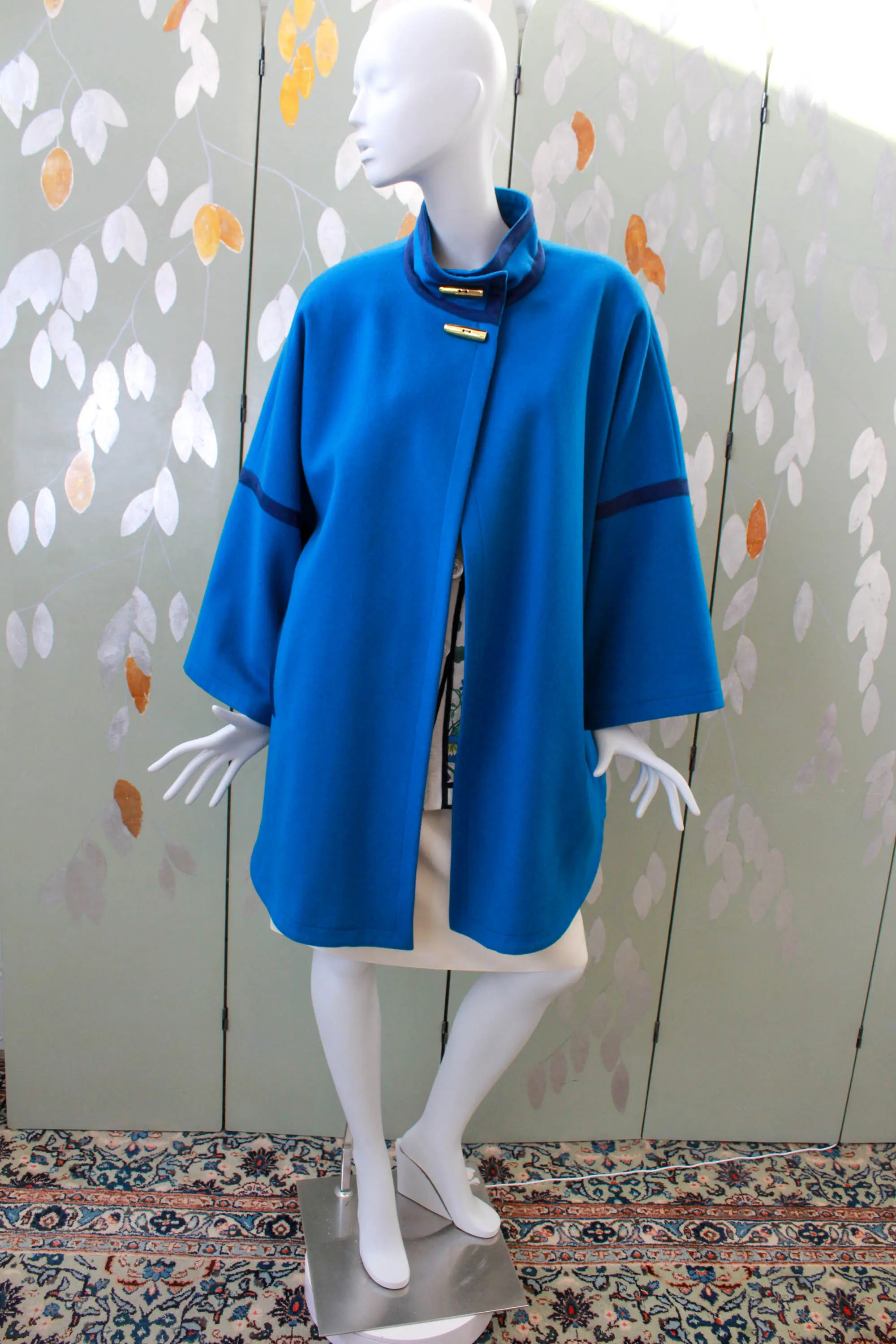 1980s Guy Laroche Blue Wool Coat, Large