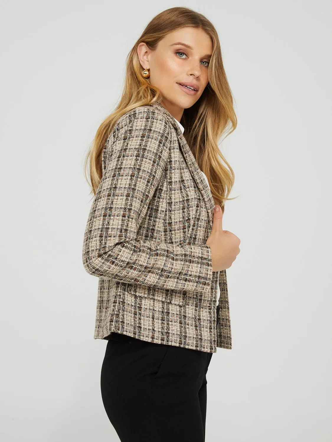 2-Button Plaid Boucle Blazer