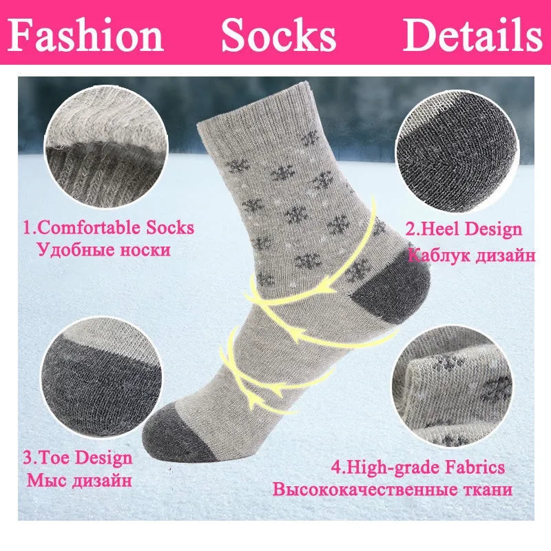 5 Pairs Winter Wool Flower Pattern Cashmere Christmas Gift Socks for Women