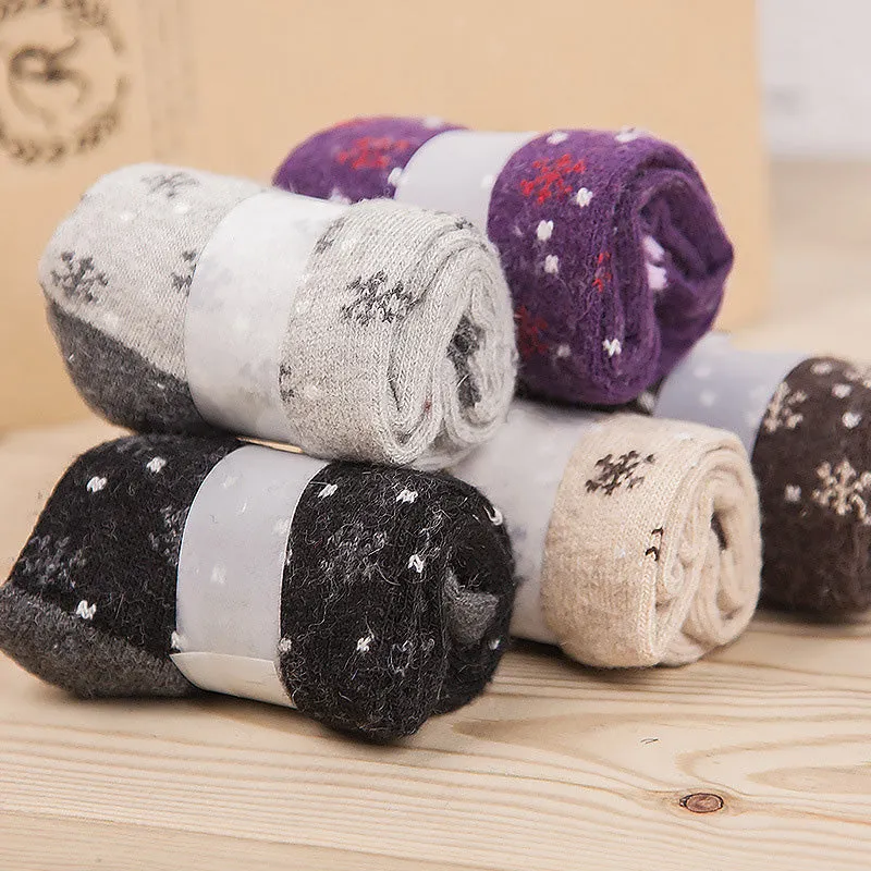 5 Pairs Winter Wool Flower Pattern Cashmere Christmas Gift Socks for Women