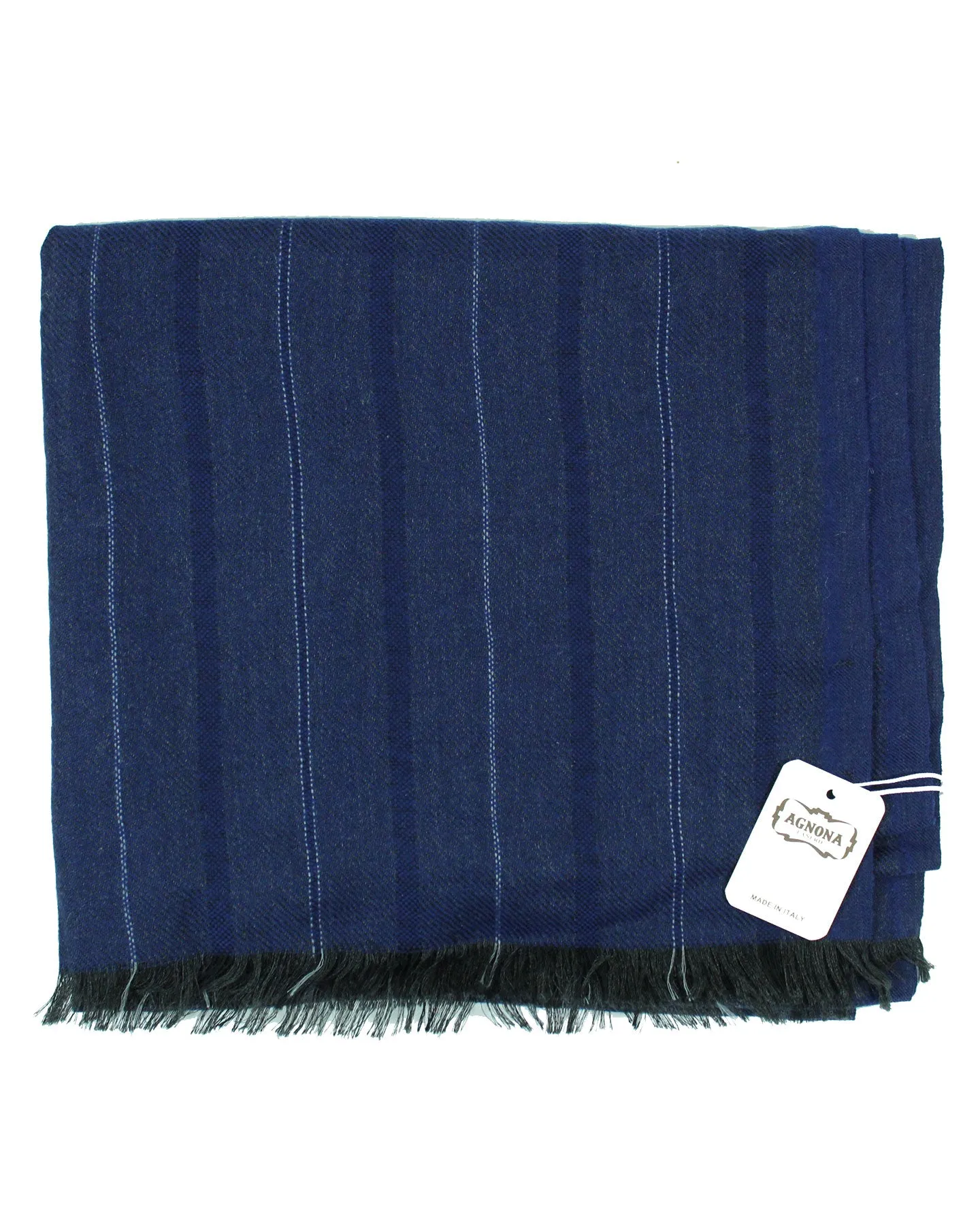 Agnona Scarf Dark Blue Stripe - Wool Cashmere Shawl