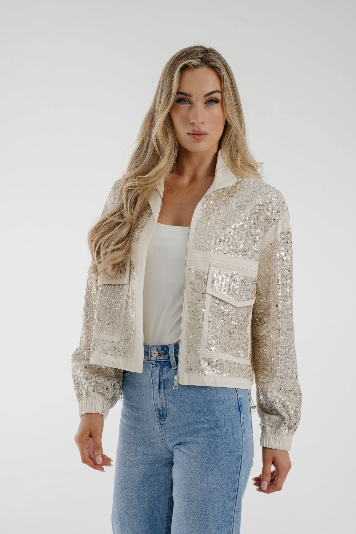 Alana Sequin Jacket In Ivory