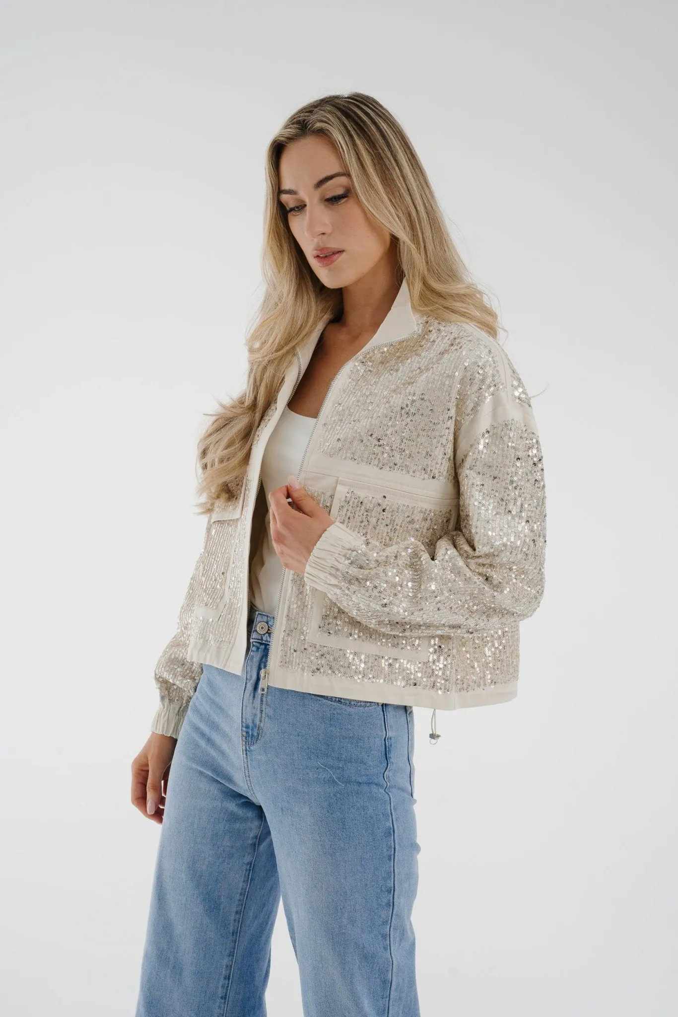 Alana Sequin Jacket In Ivory