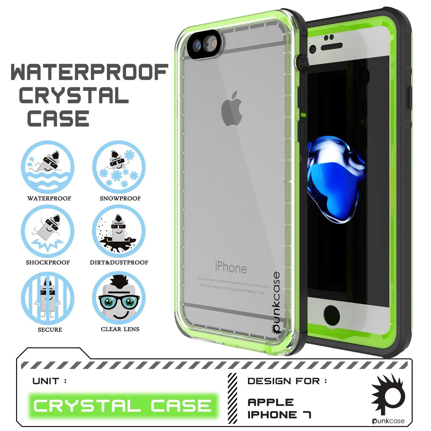 Apple iPhone 8 Waterproof Case, PUNKcase CRYSTAL Light Green  W/ Attached Screen Protector  | Warranty