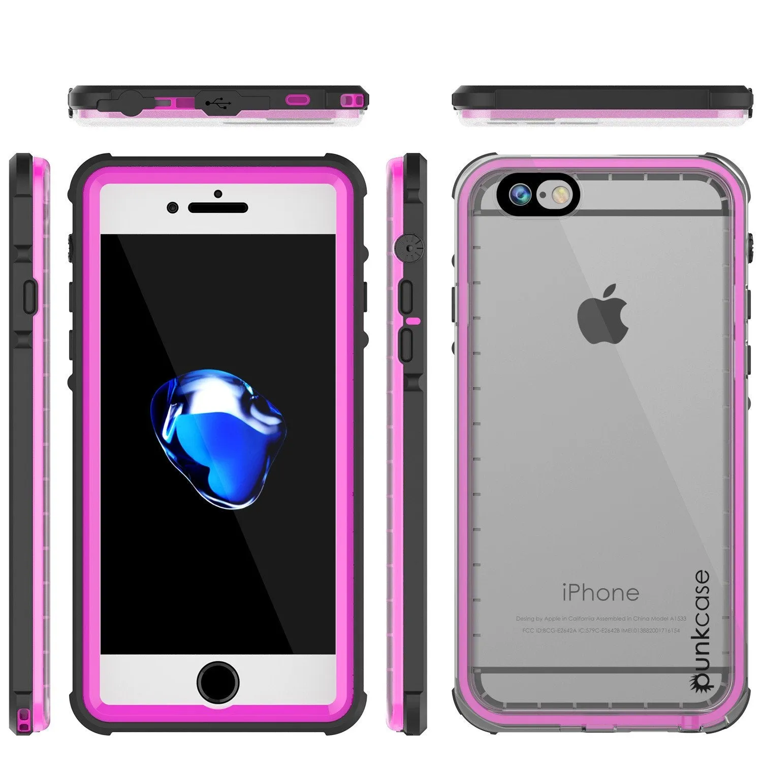 Apple iPhone 8 Waterproof Case, PUNKcase CRYSTAL Pink W/ Attached Screen Protector  | Warranty