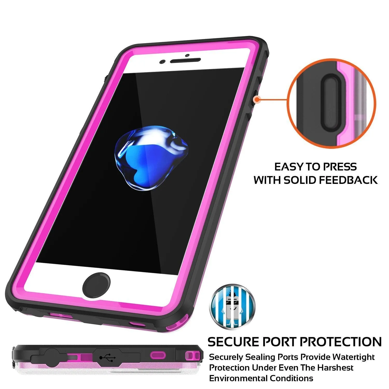 Apple iPhone SE (4.7") Waterproof Case, PUNKcase CRYSTAL Pink W/ Attached Screen Protector  | Warranty