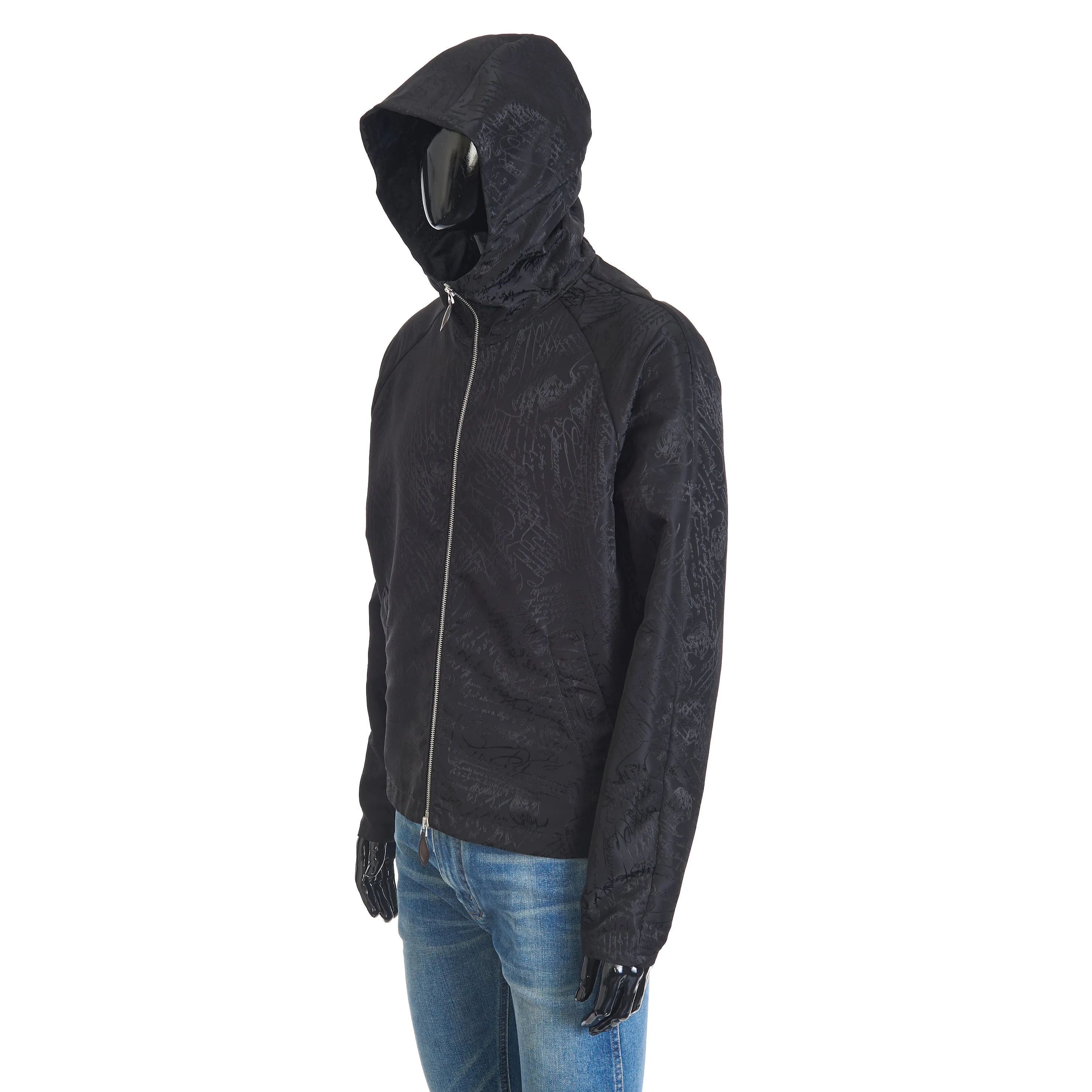 B-Way Jacket In Black Scritto Nylon