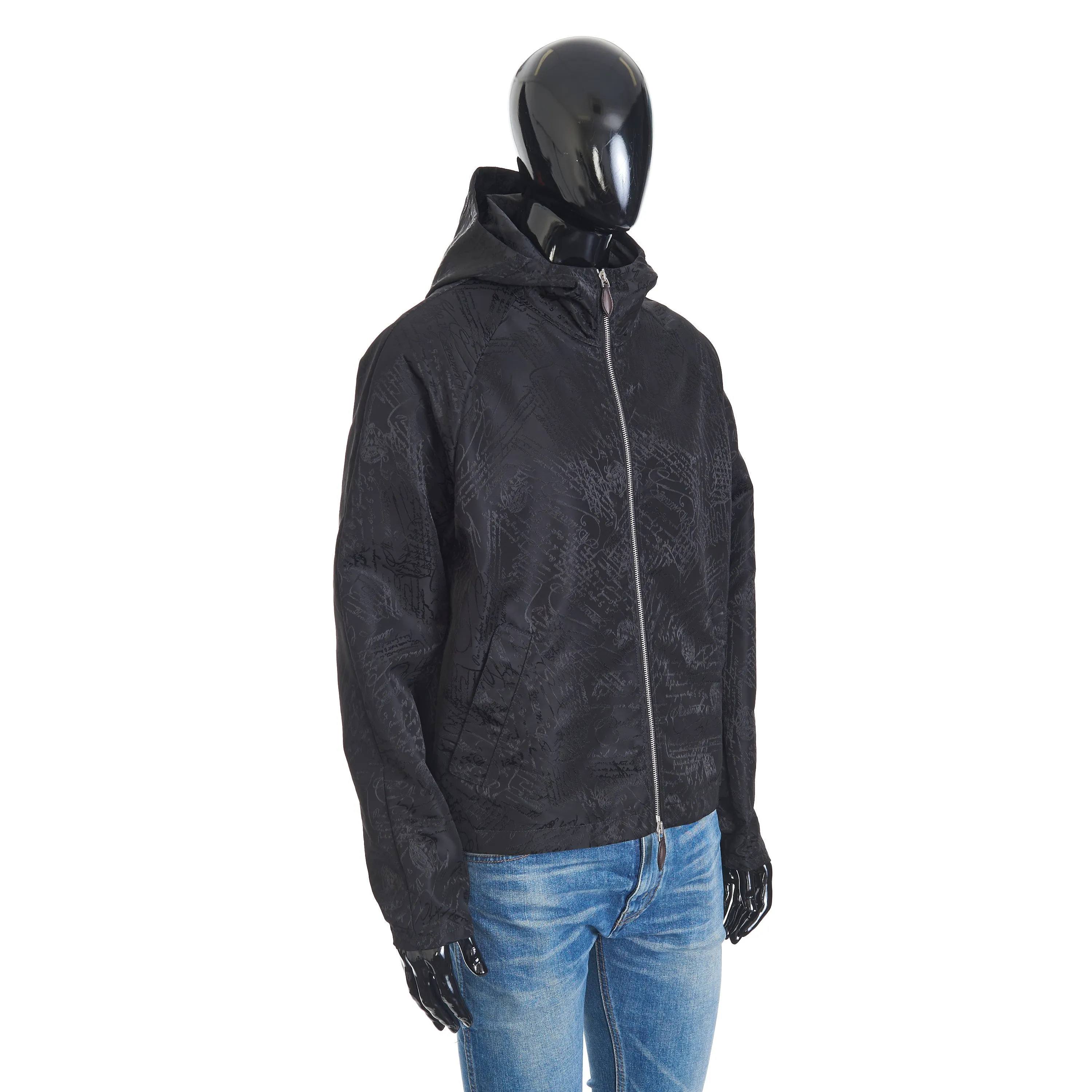 B-Way Jacket In Black Scritto Nylon