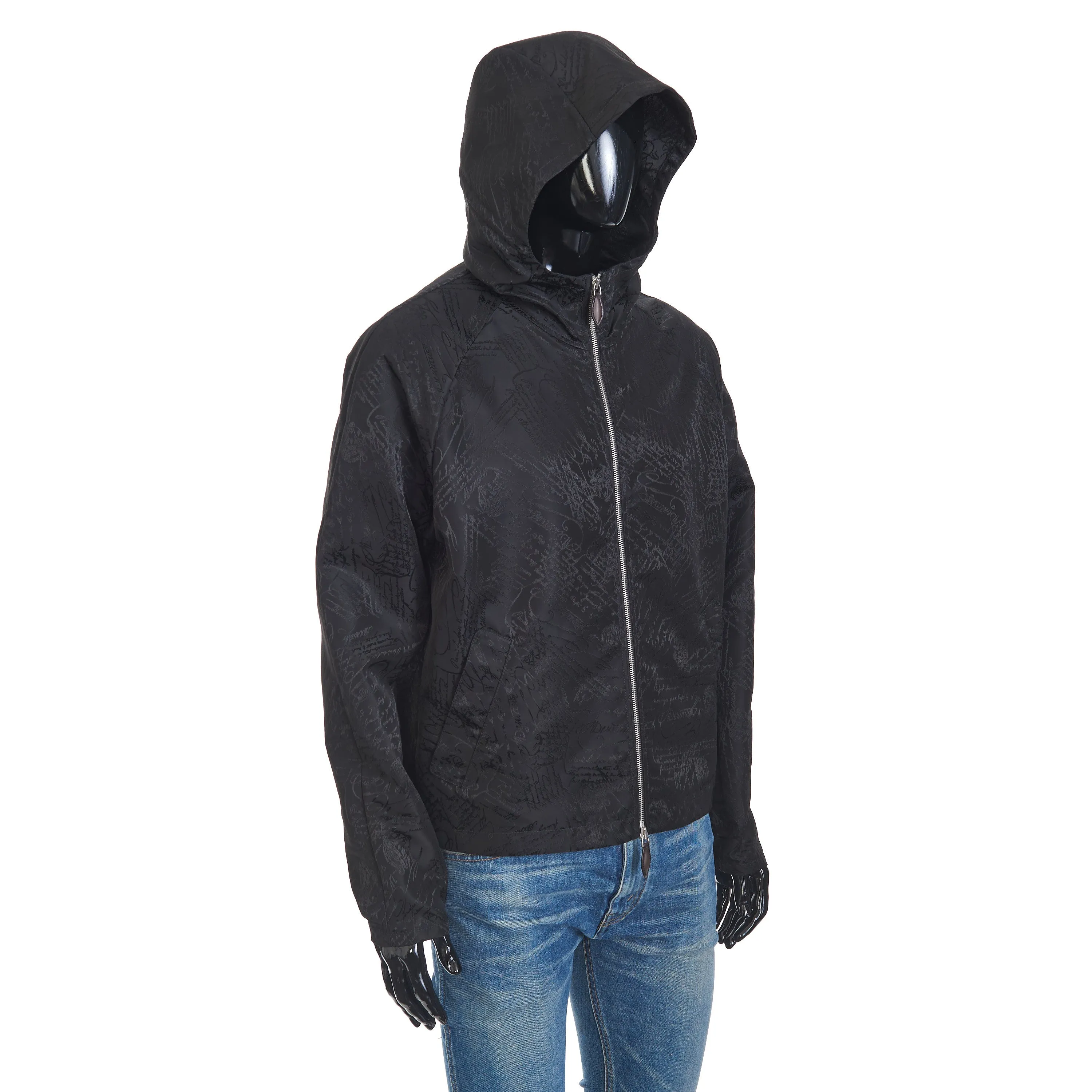 B-Way Jacket In Black Scritto Nylon