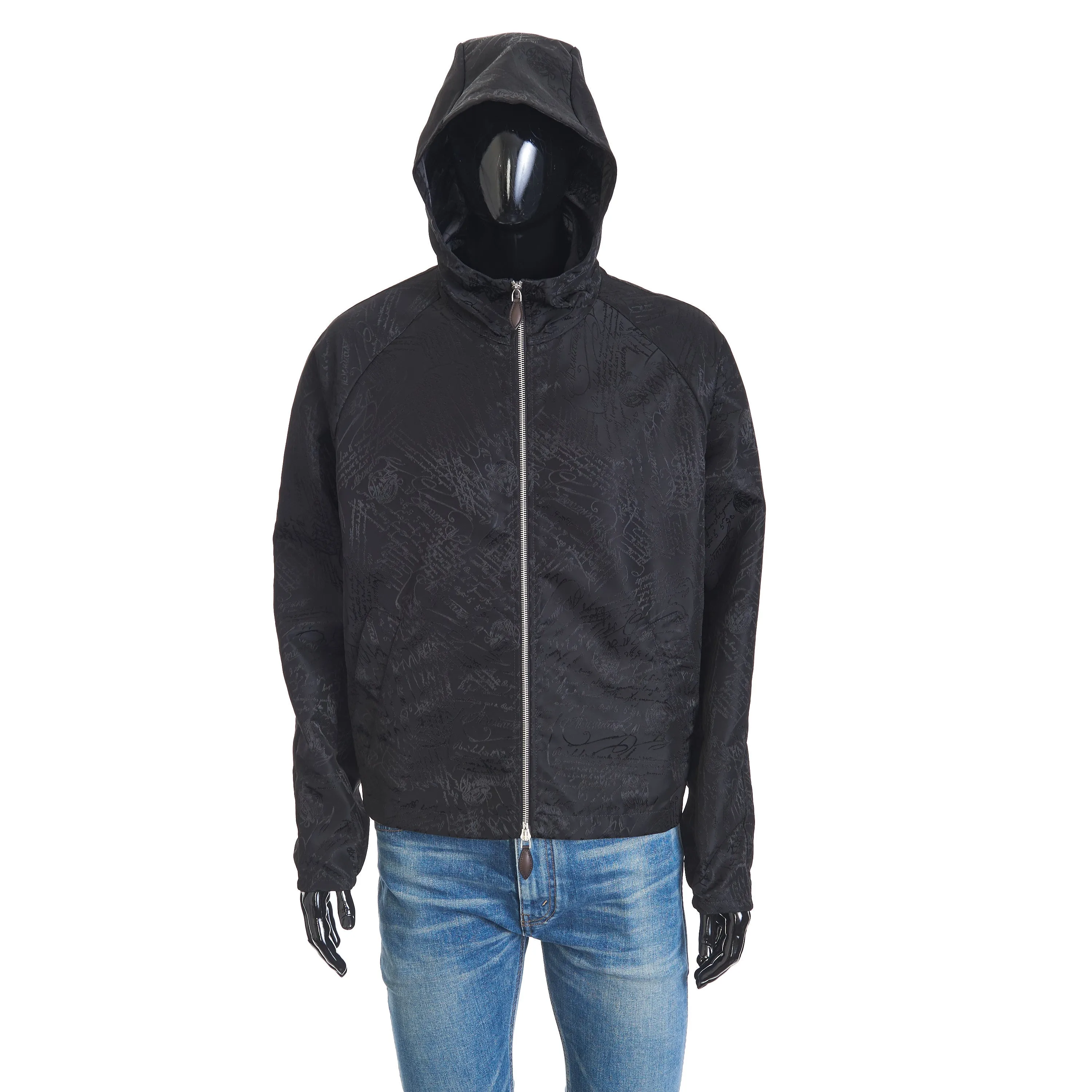 B-Way Jacket In Black Scritto Nylon