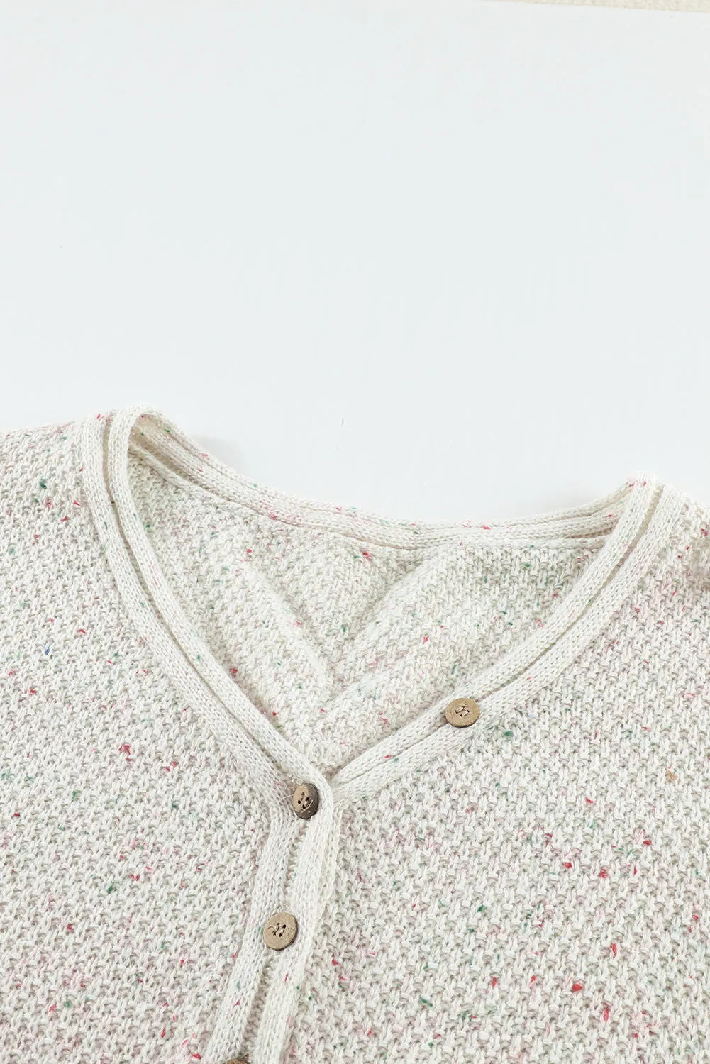 Beige Buttoned Drop Shoulder Knitted Sweater