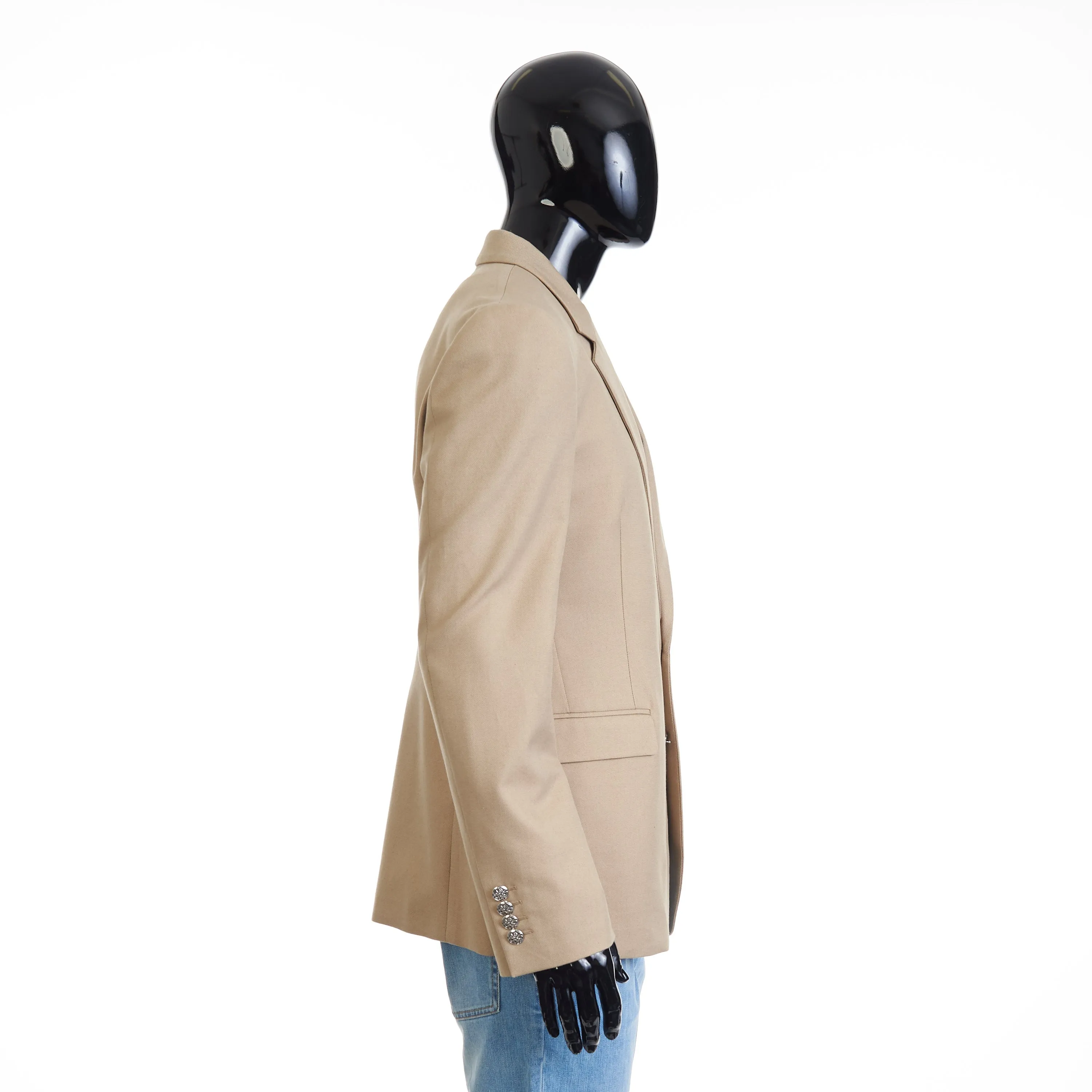 Beige Deconstructed Single Breasted Blazer Jacket - Cotton