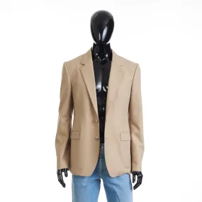 Beige Deconstructed Single Breasted Blazer Jacket - Cotton