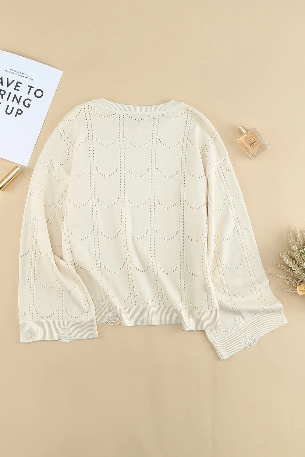 Beige Flare Sleeve Texture Knit Sweater