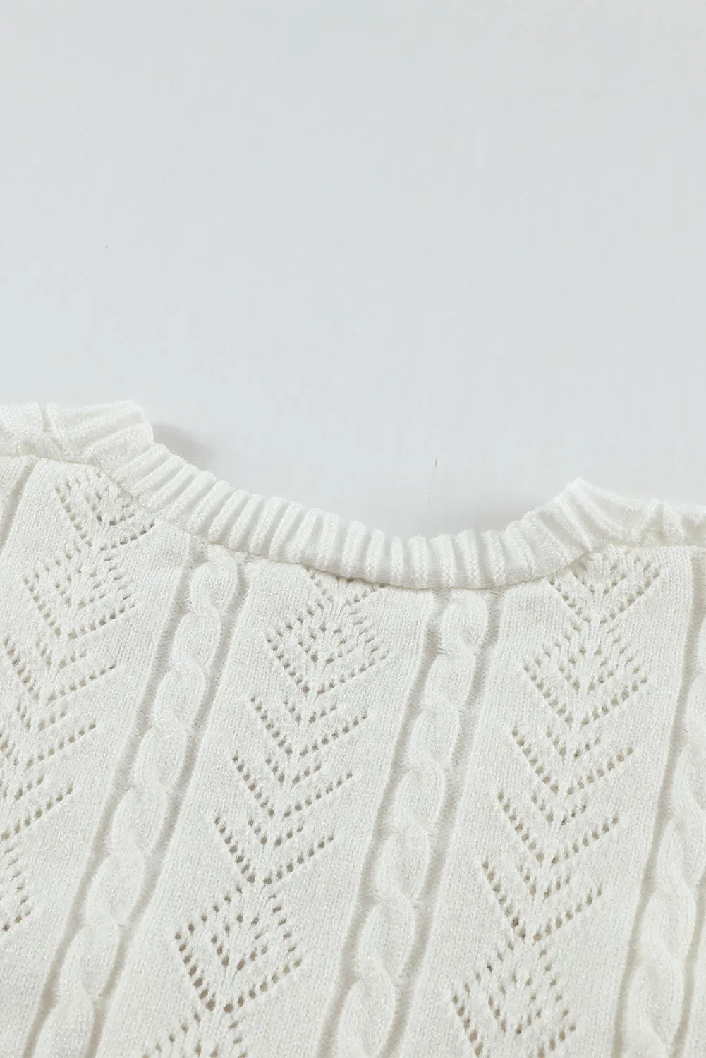 Beige Ruffled Buttoned Knitted Sweater