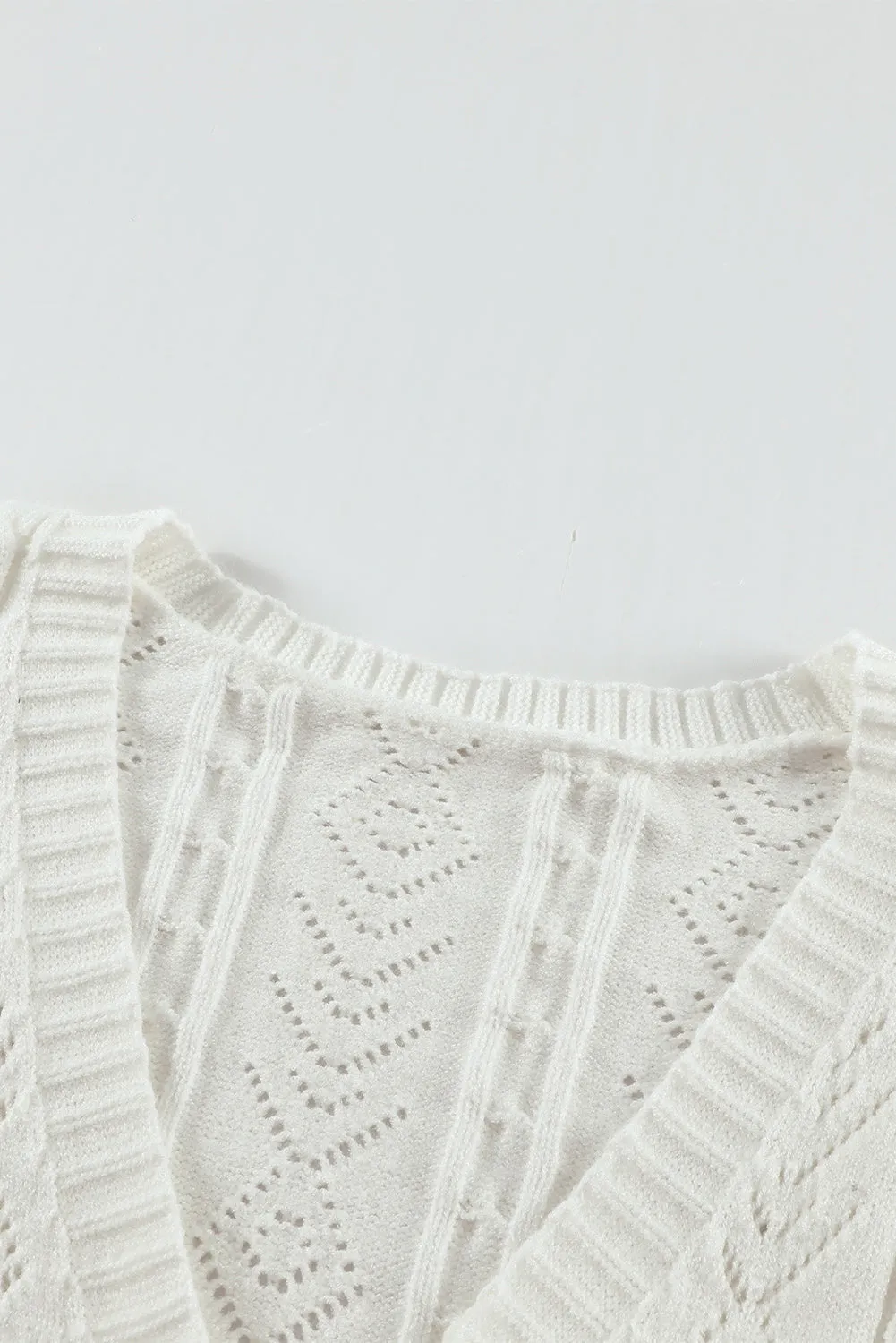 Beige Ruffled Buttoned Knitted Sweater