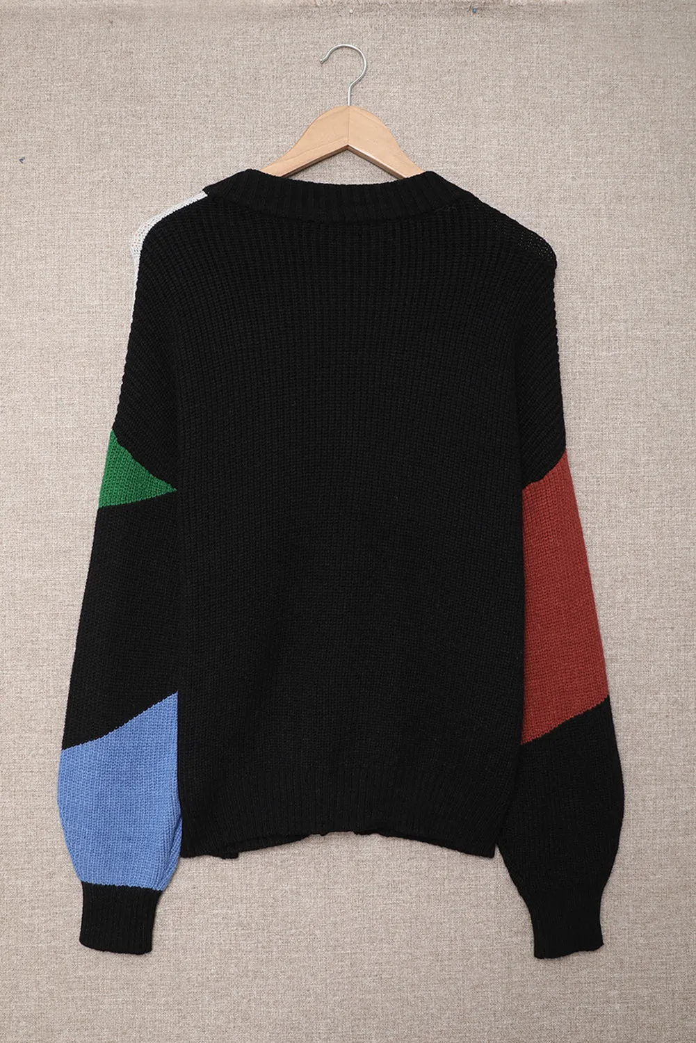 Black Color Block Drop-Shoulder Sleeve Sweater