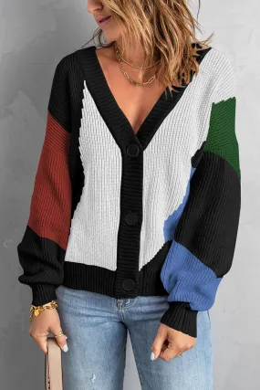 Black Color Block Drop-Shoulder Sleeve Sweater