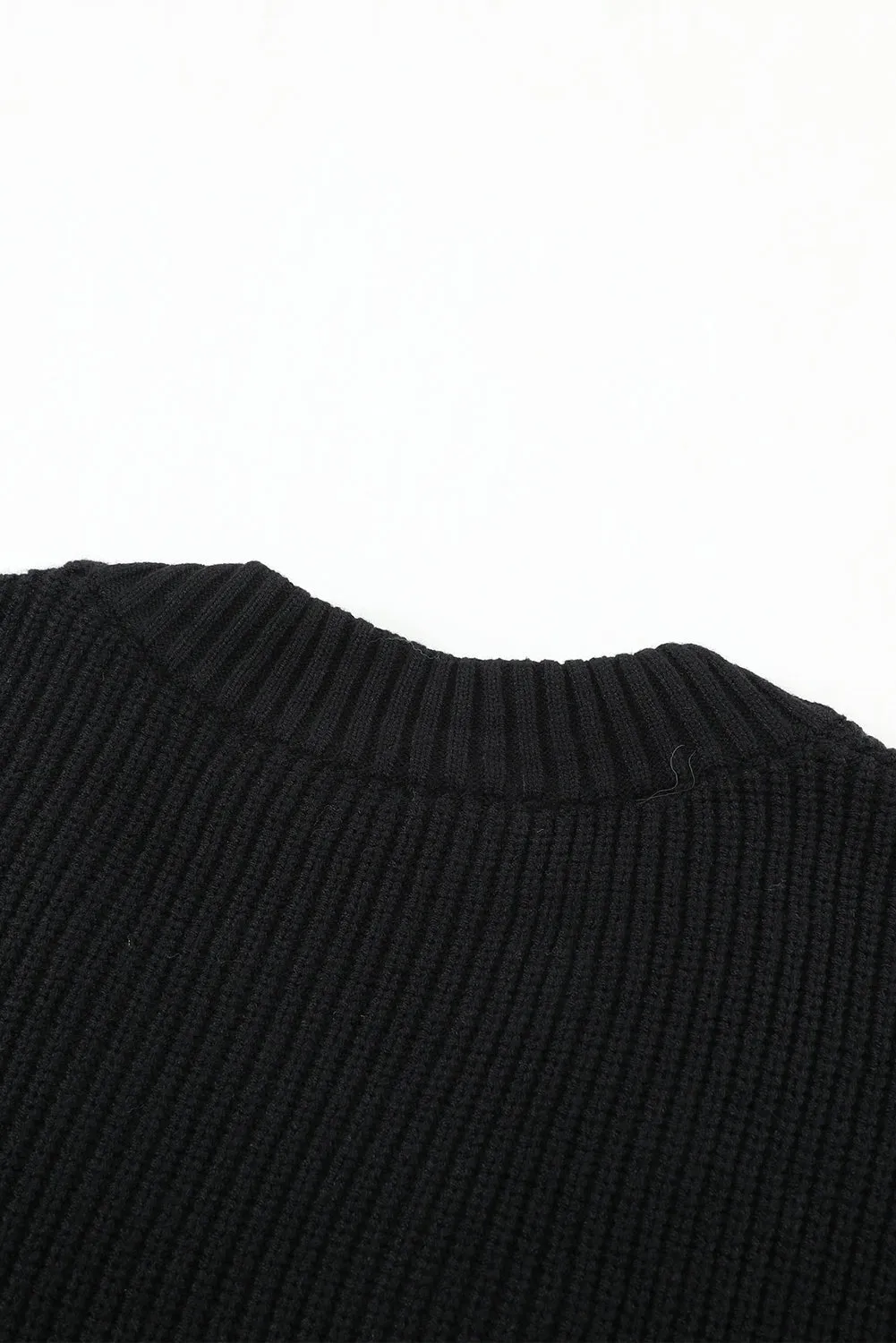 Black Color Block Drop-Shoulder Sleeve Sweater