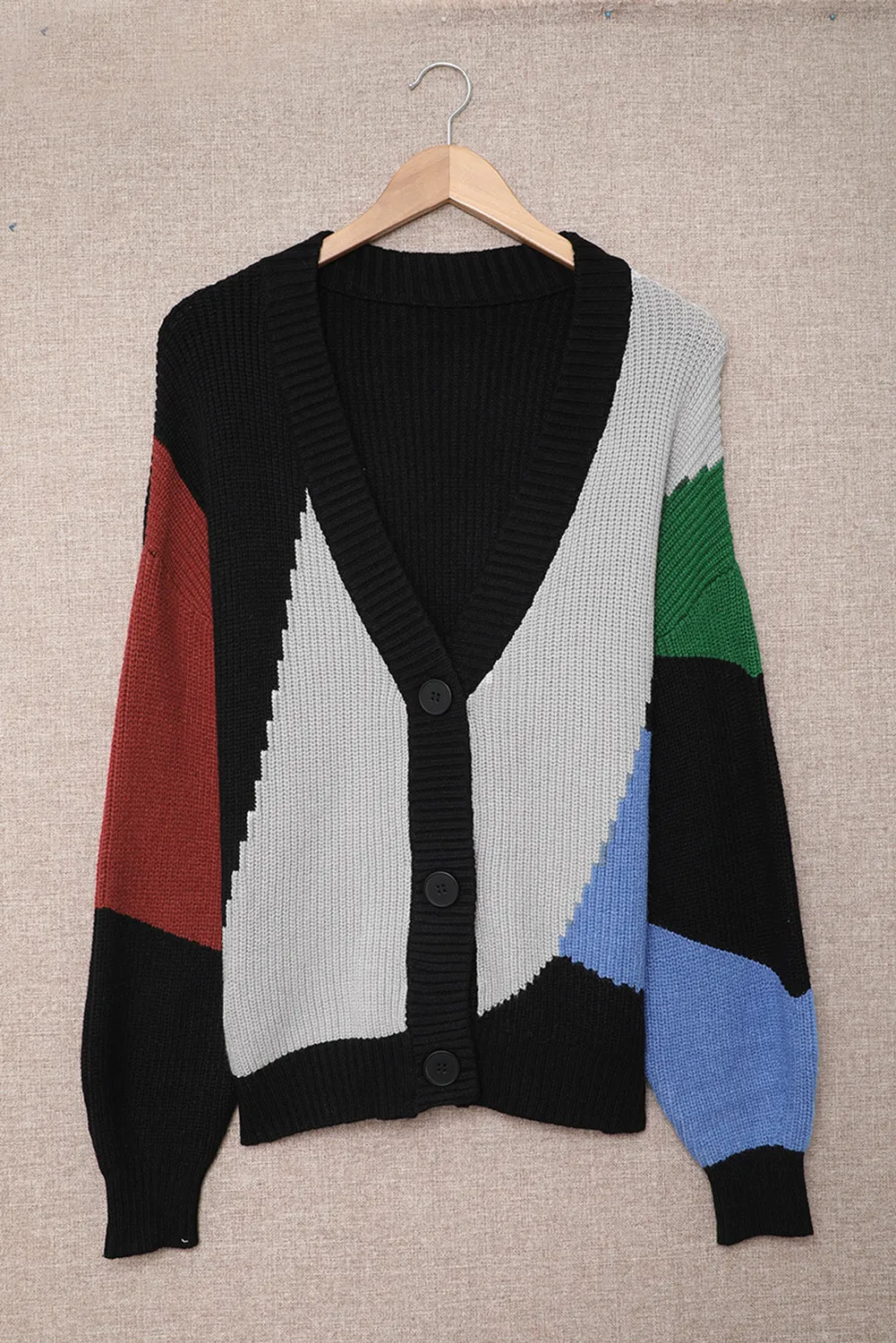 Black Color Block Drop-Shoulder Sleeve Sweater