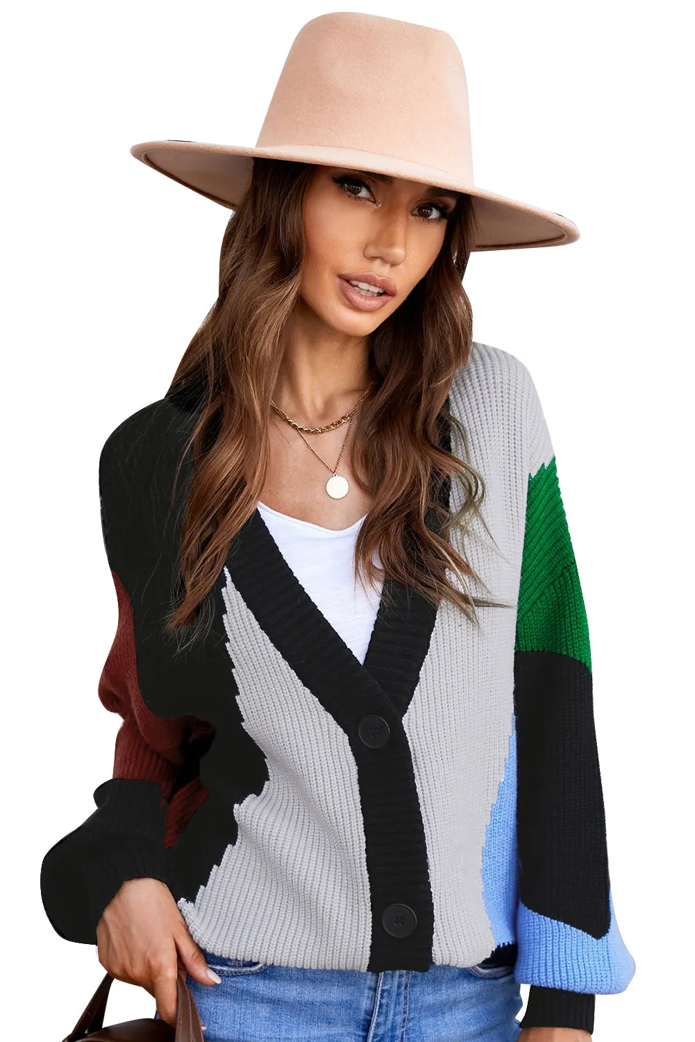 Black Color Block Drop-Shoulder Sleeve Sweater