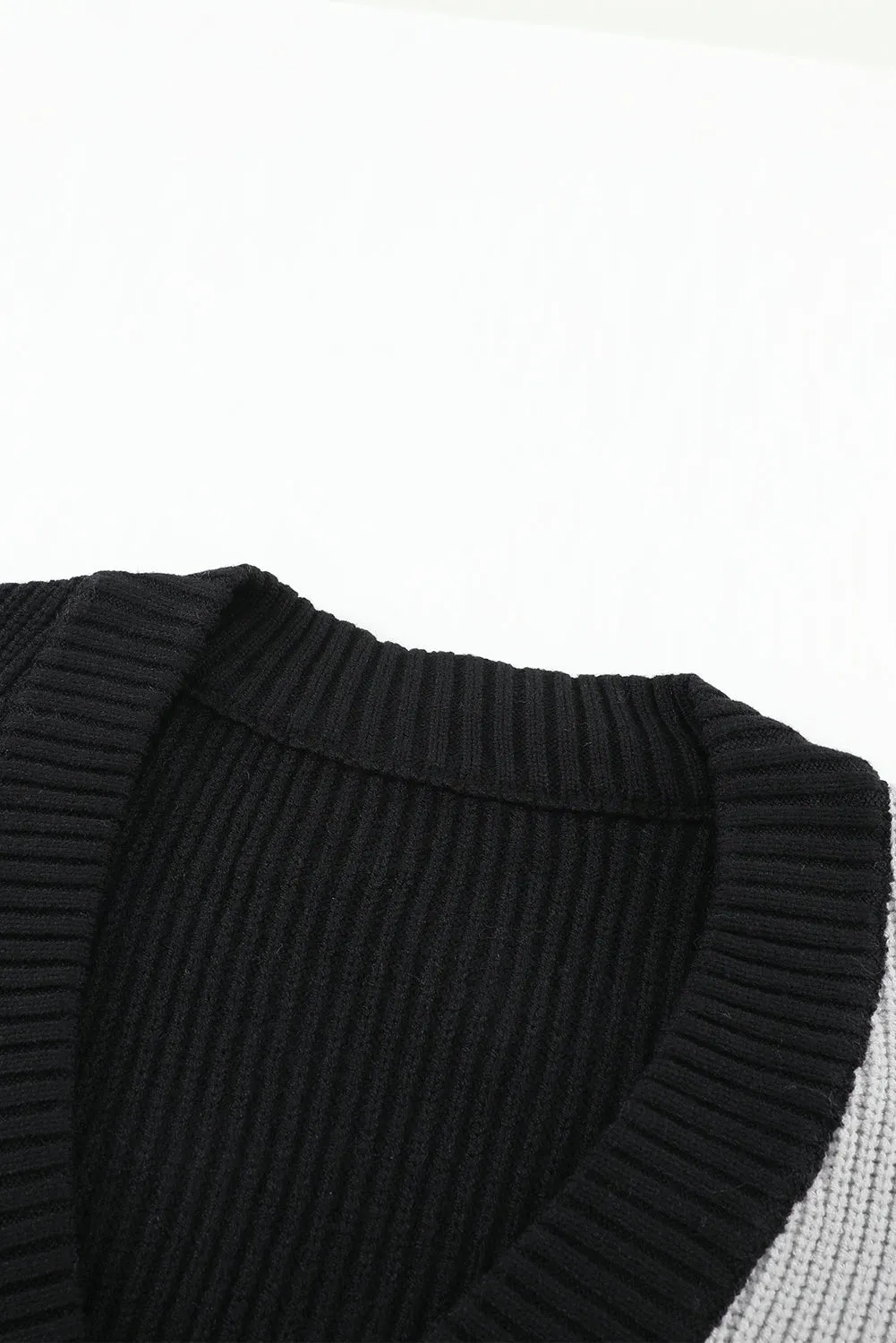 Black Color Block Drop-Shoulder Sleeve Sweater