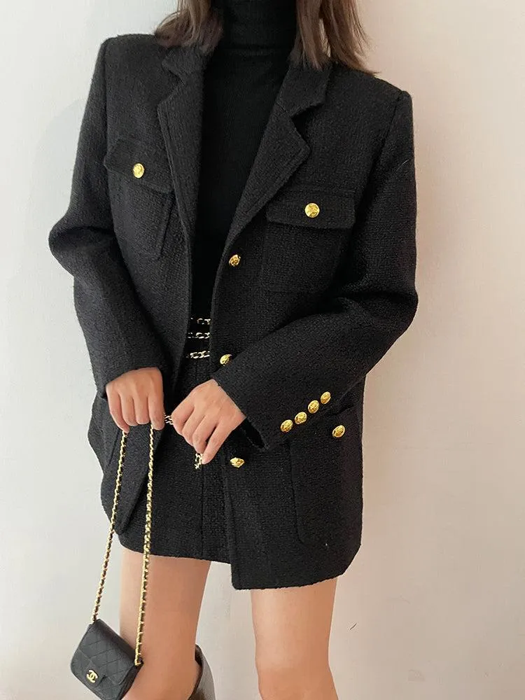 Black Tweed Blazer Jacket Coat