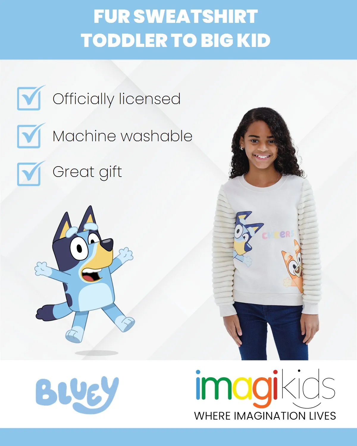 Bluey Bingo Girls Fleece Fur Sweatshirt