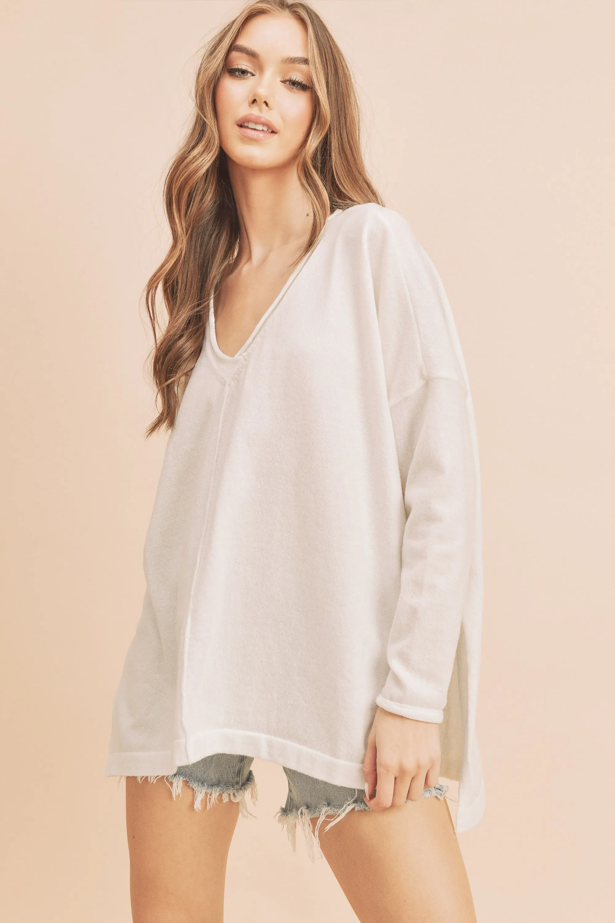 Boxy V-Neck Sweater Top