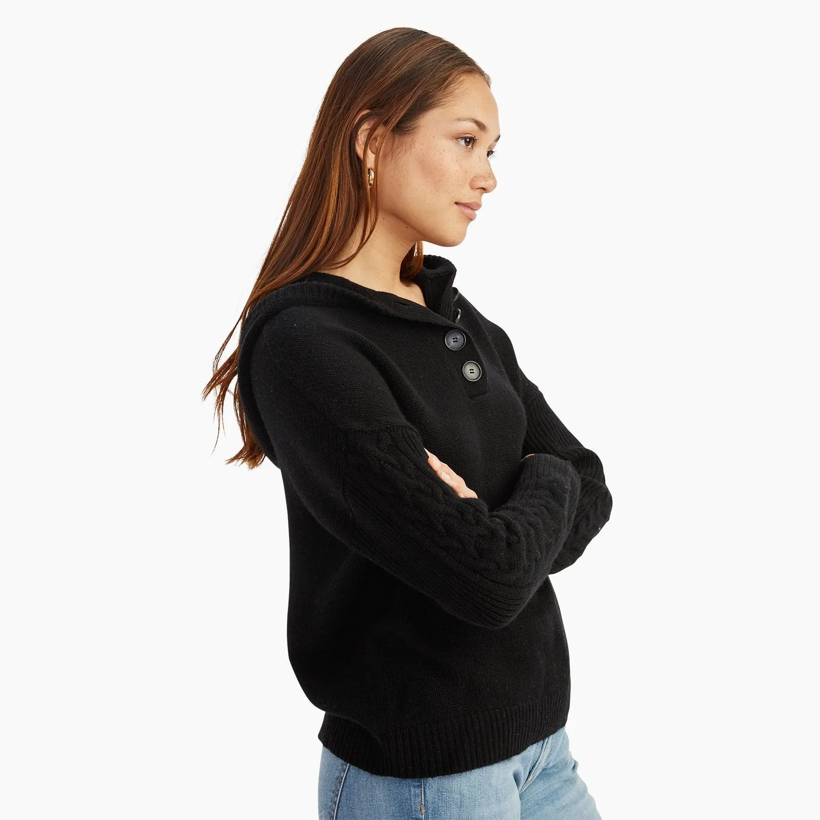 Cable Knit Sleeve Henley Hoodie