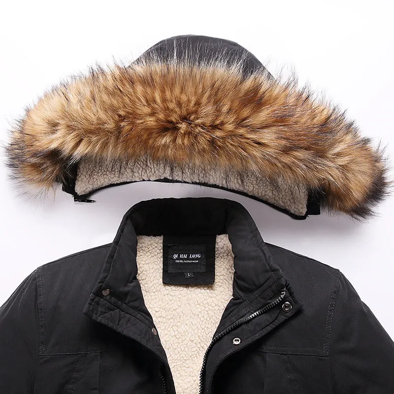 Casual Warm Long Fur Collar Men's Jacket