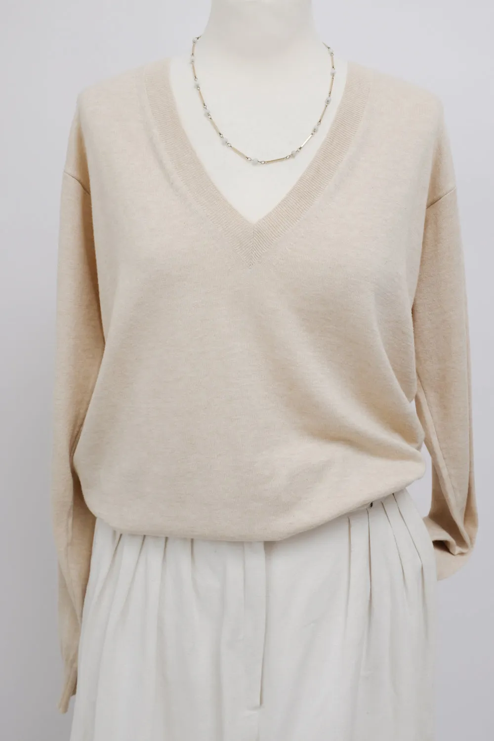 CELINE BEIGE PURE COTTON V NECK KNIT