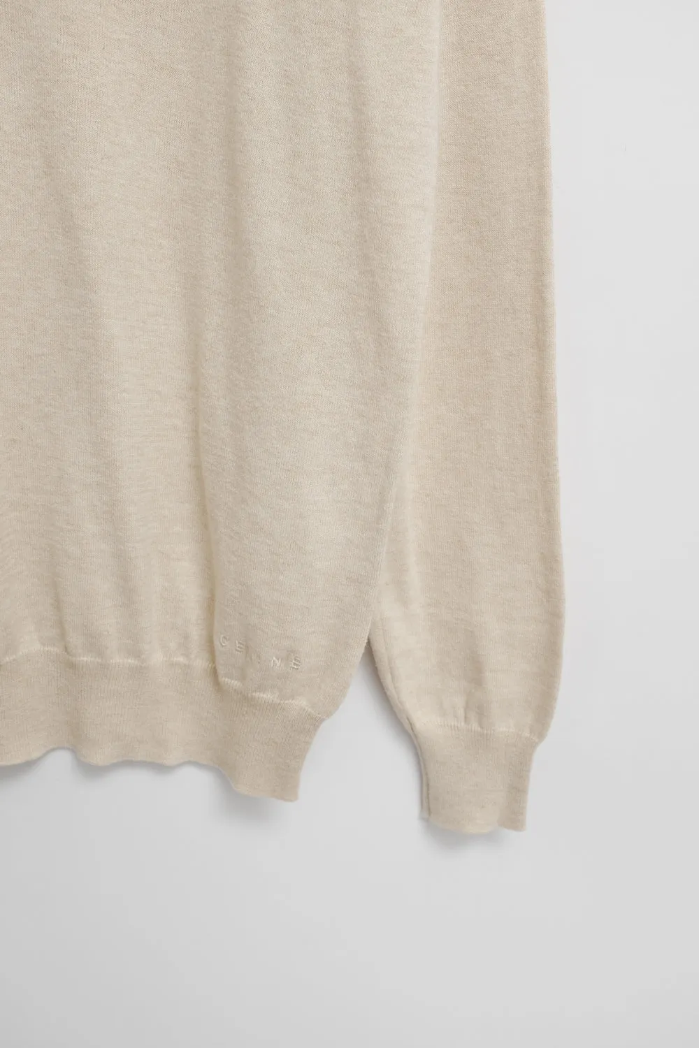 CELINE BEIGE PURE COTTON V NECK KNIT