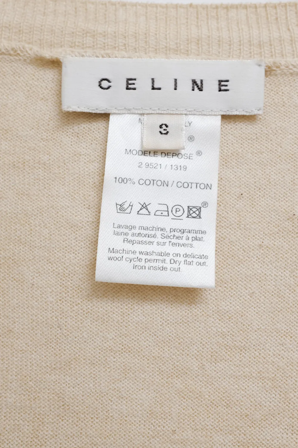 CELINE BEIGE PURE COTTON V NECK KNIT