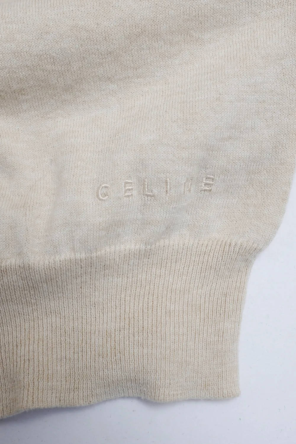 CELINE BEIGE PURE COTTON V NECK KNIT