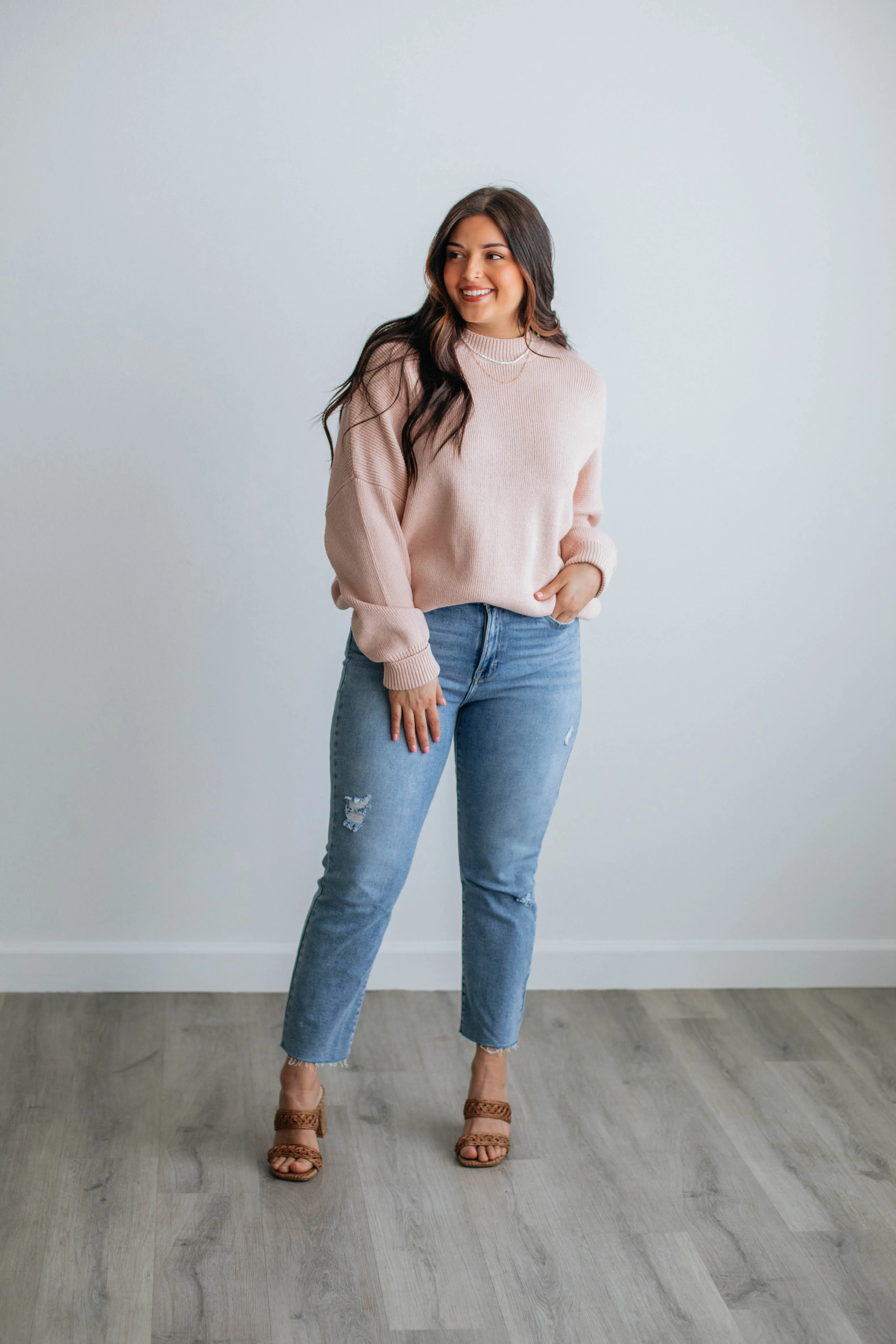 Chelsea Mock Neck Sweater - Blush