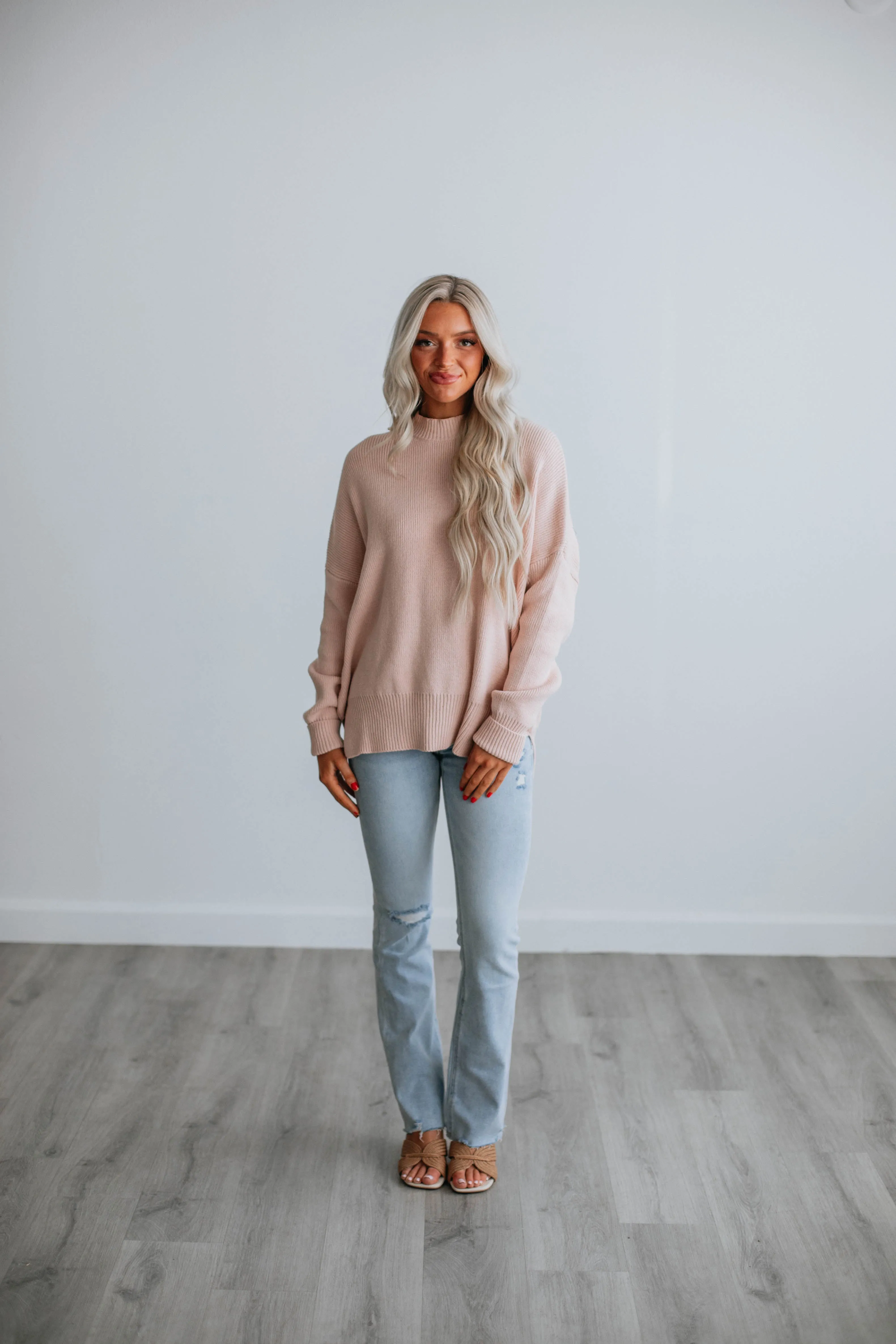 Chelsea Mock Neck Sweater - Blush