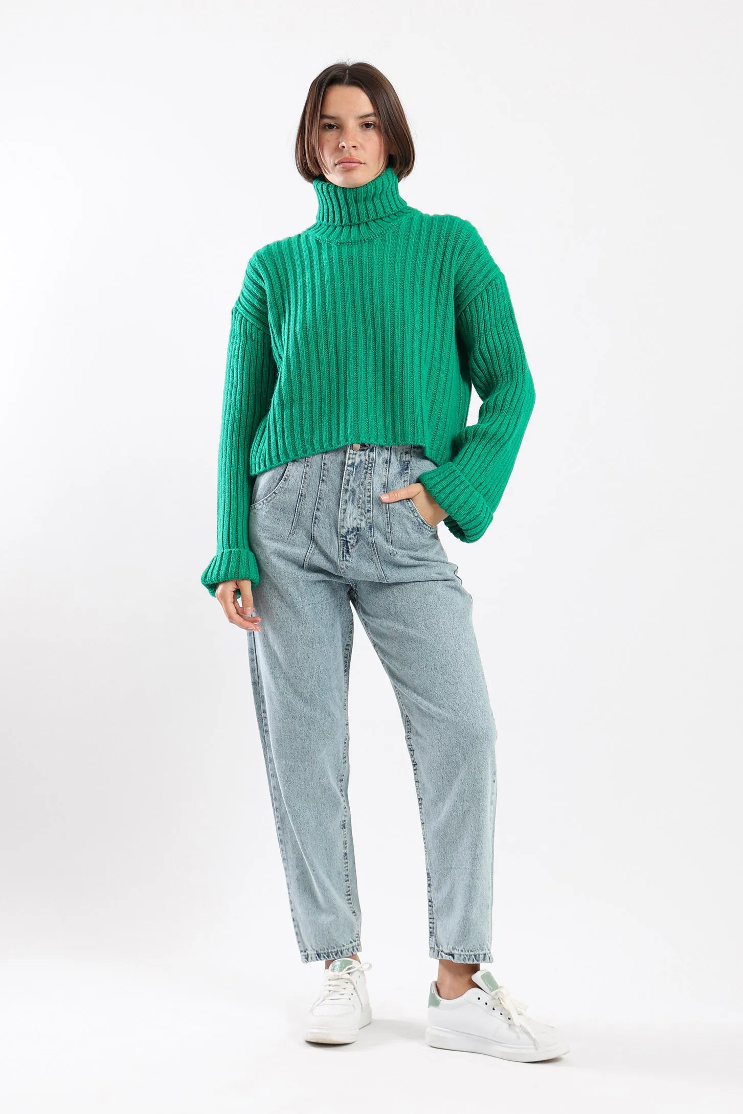 CHUNKY HIGH NECK SWEATER - GREEN