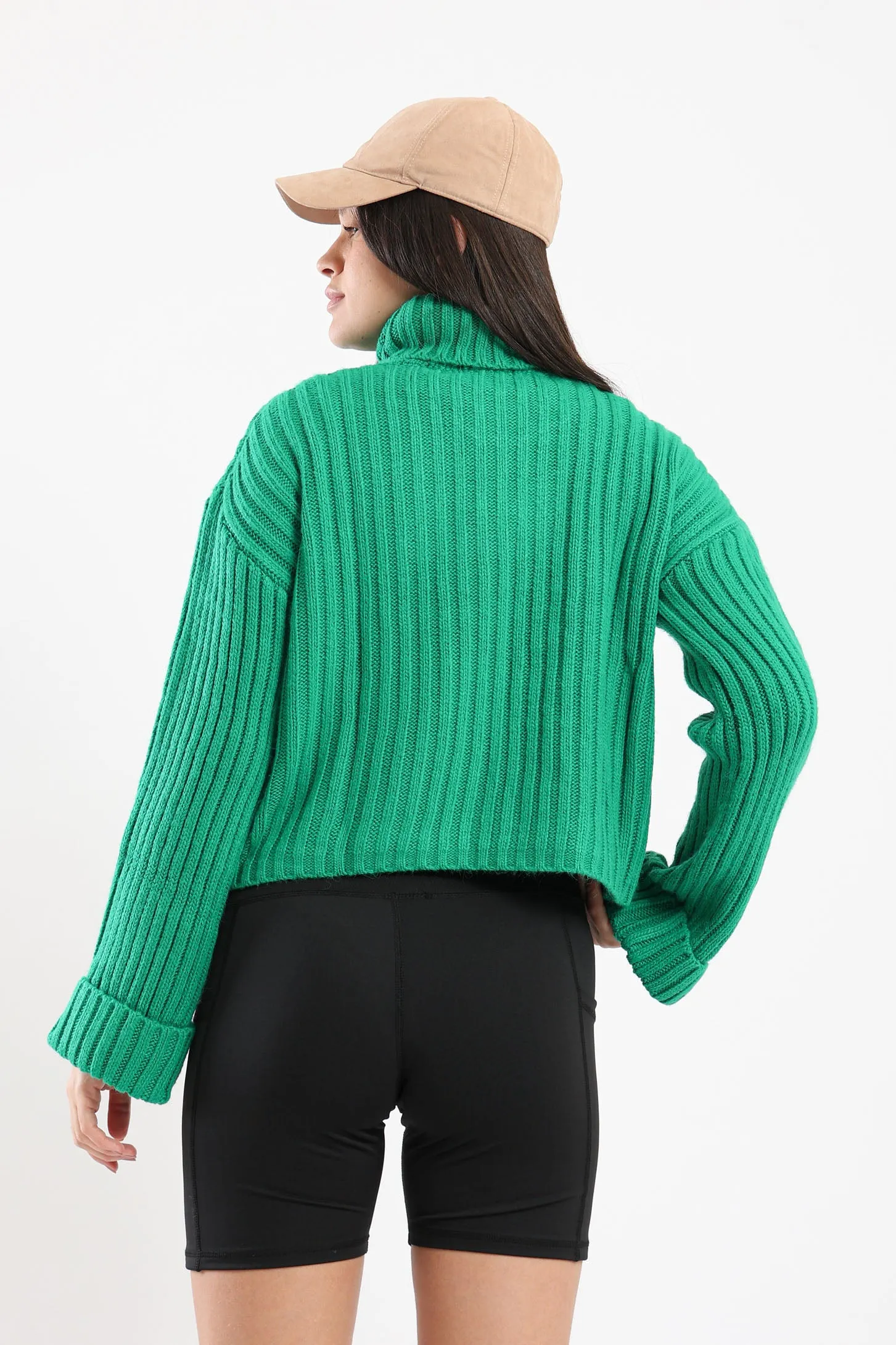 CHUNKY HIGH NECK SWEATER - GREEN