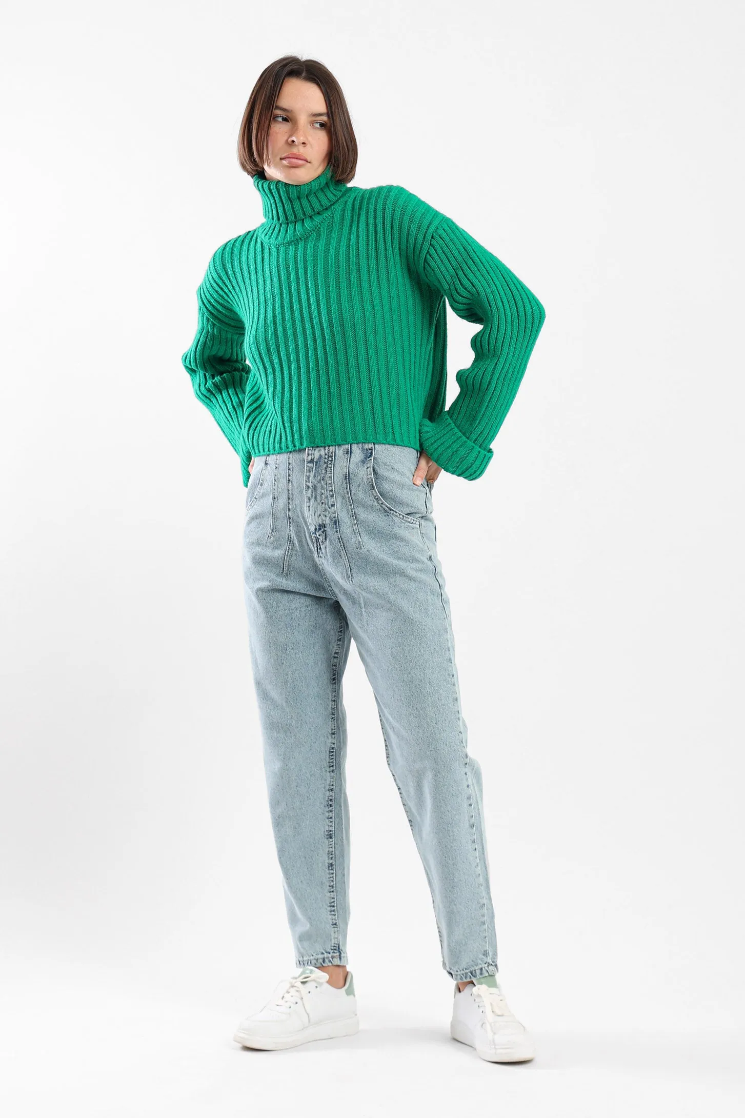 CHUNKY HIGH NECK SWEATER - GREEN