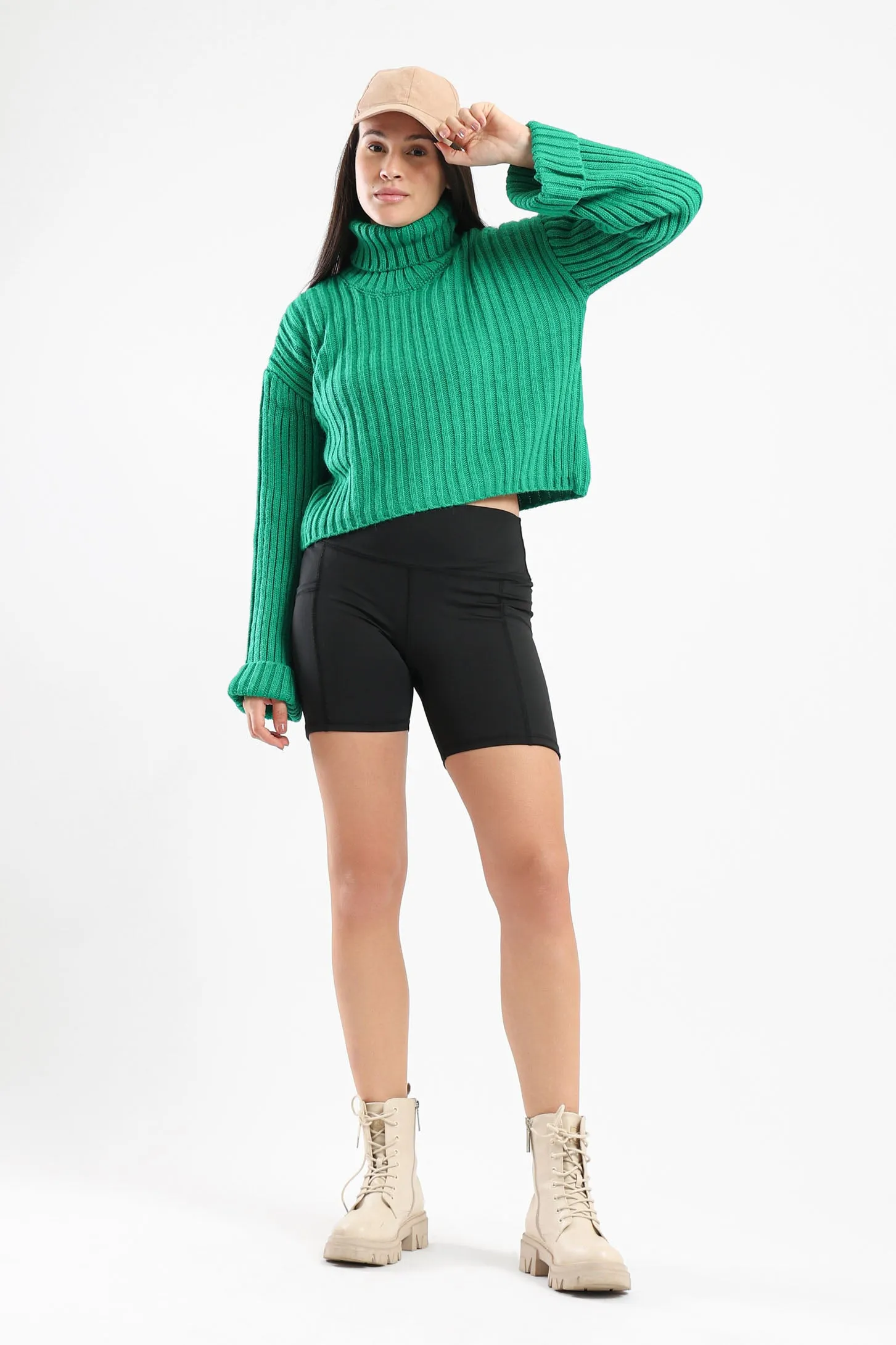 CHUNKY HIGH NECK SWEATER - GREEN