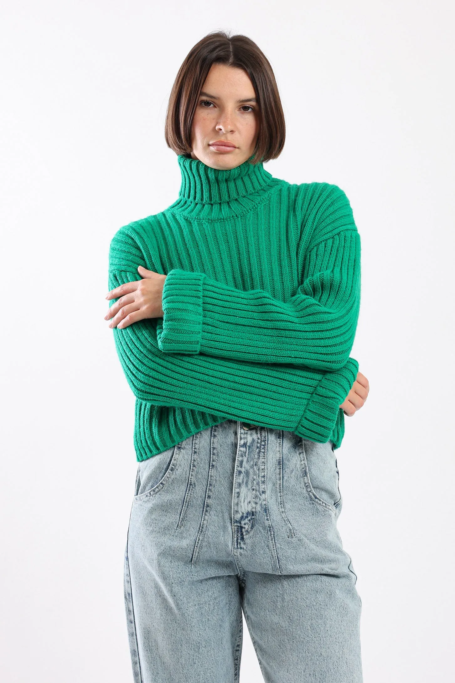 CHUNKY HIGH NECK SWEATER - GREEN