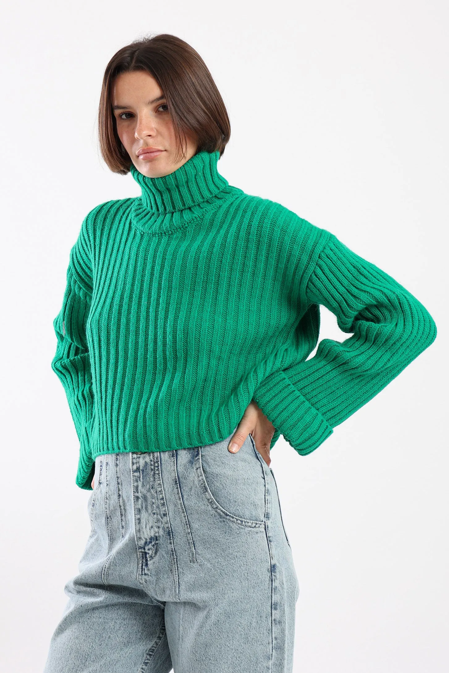 CHUNKY HIGH NECK SWEATER - GREEN