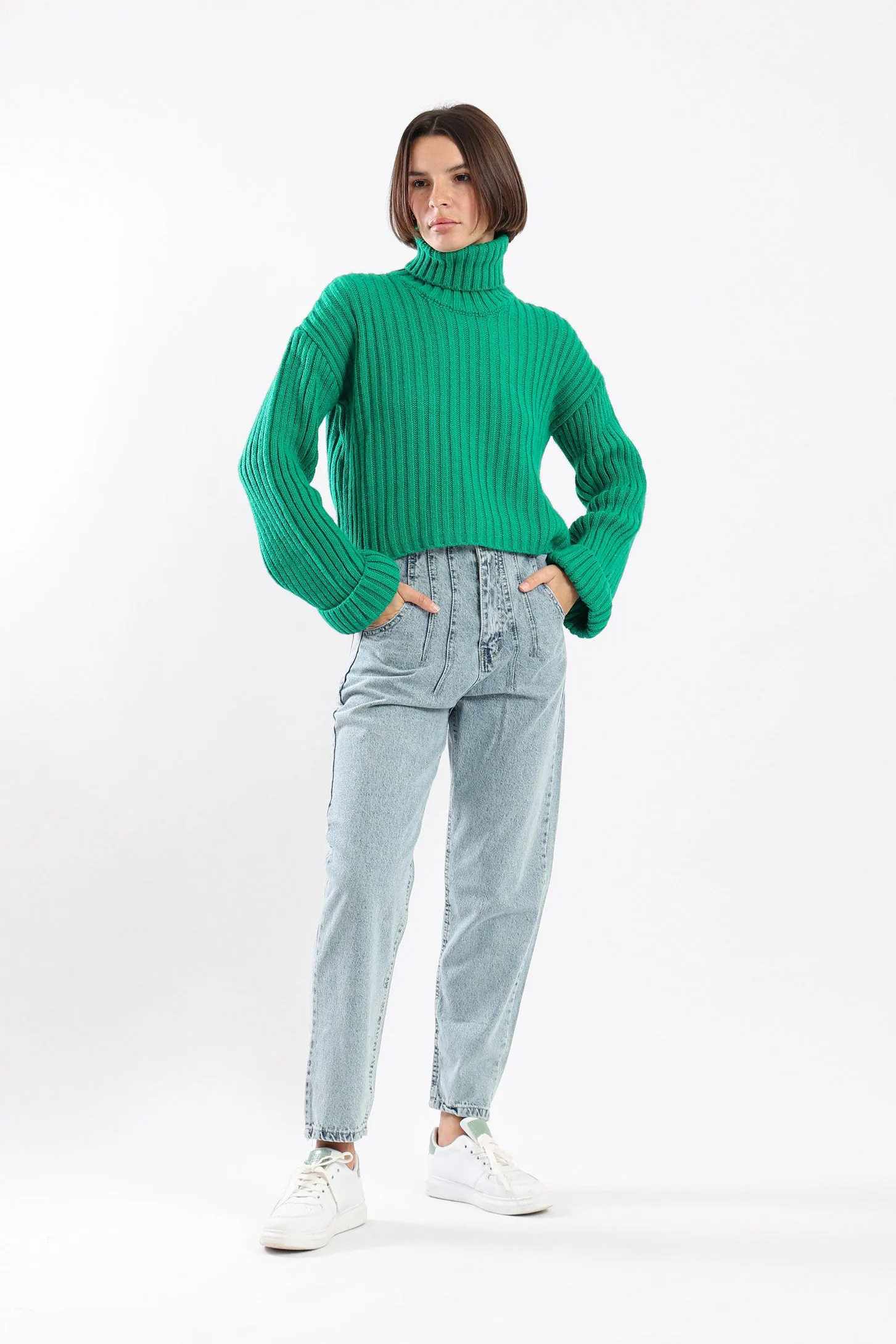 CHUNKY HIGH NECK SWEATER - GREEN