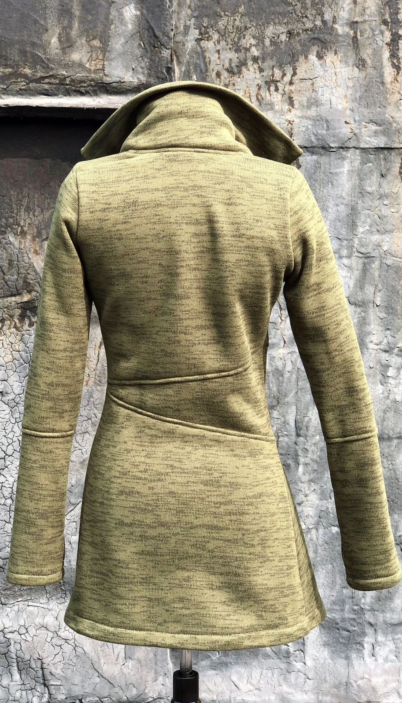 Classic Double Collar Ribbed Fleece Sweatshirt Jacket: Olive Heather *Original Fit