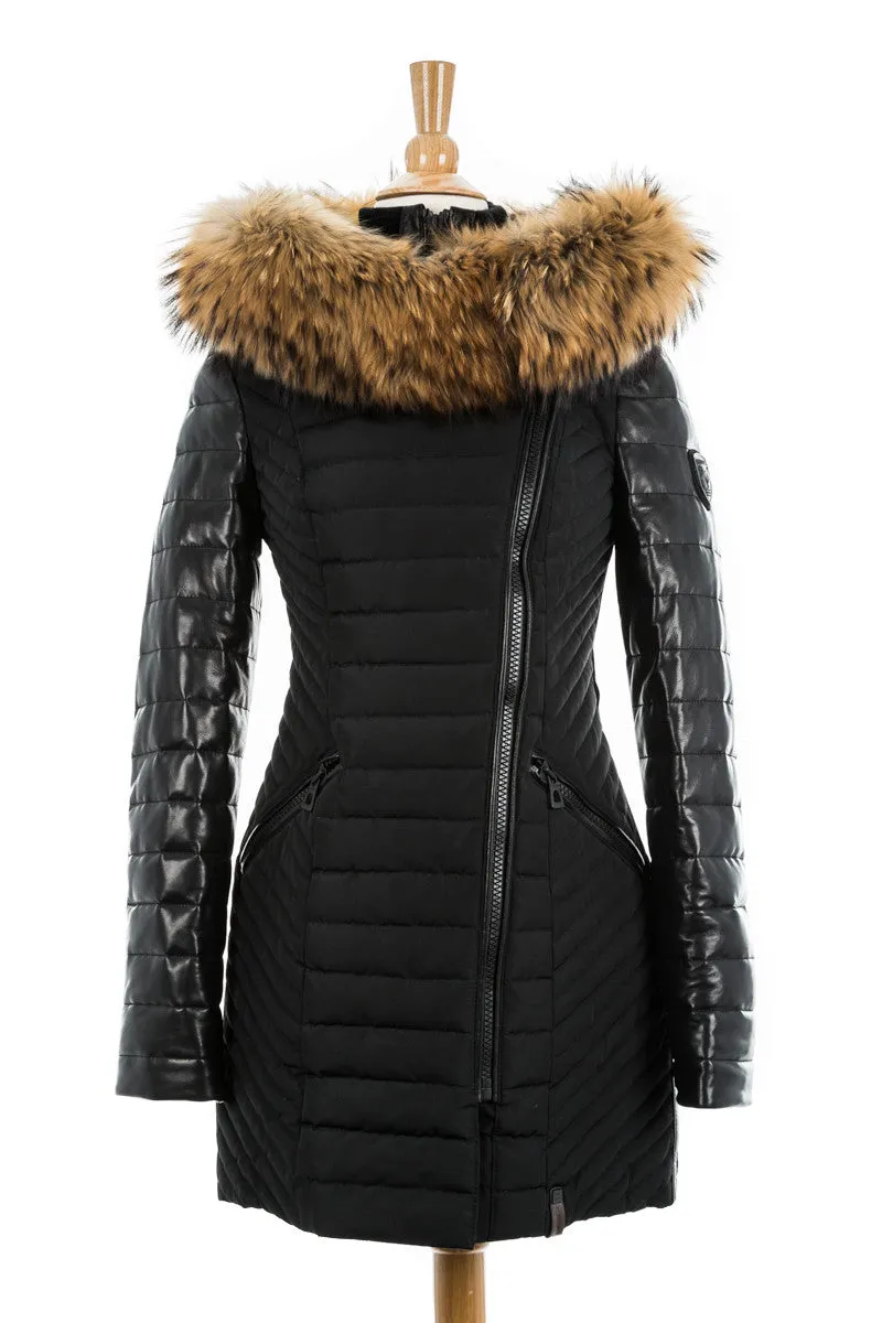 Connington Leather Sleeved Jacket with Fur Trim