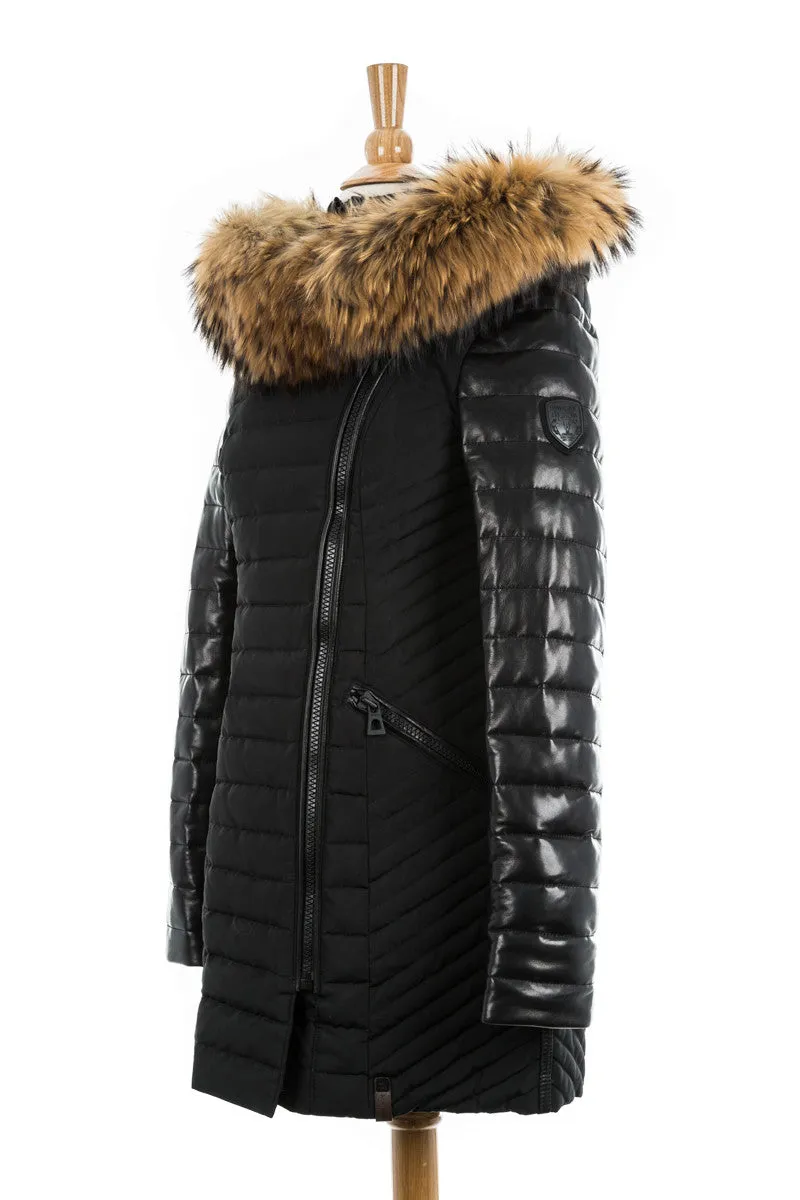 Connington Leather Sleeved Jacket with Fur Trim