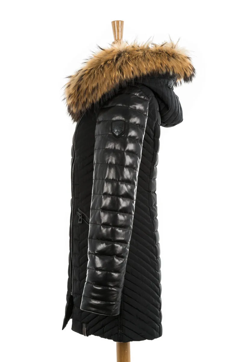 Connington Leather Sleeved Jacket with Fur Trim