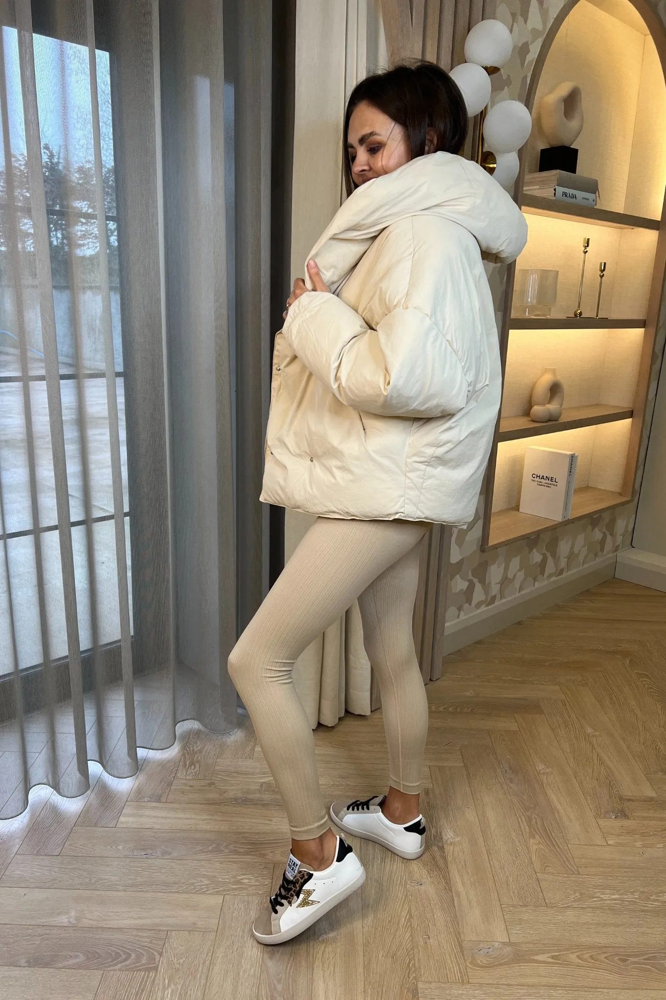 Cora Hooded Coat In Cream